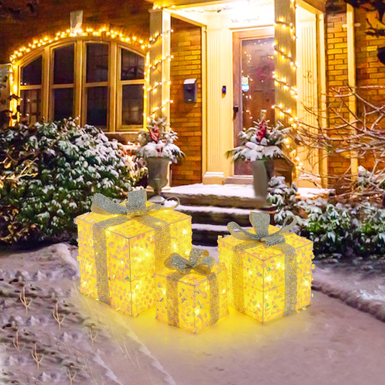 Goplus 3 Pieces Christmas Lighted Gift Boxes ( Laser Fish Scale )