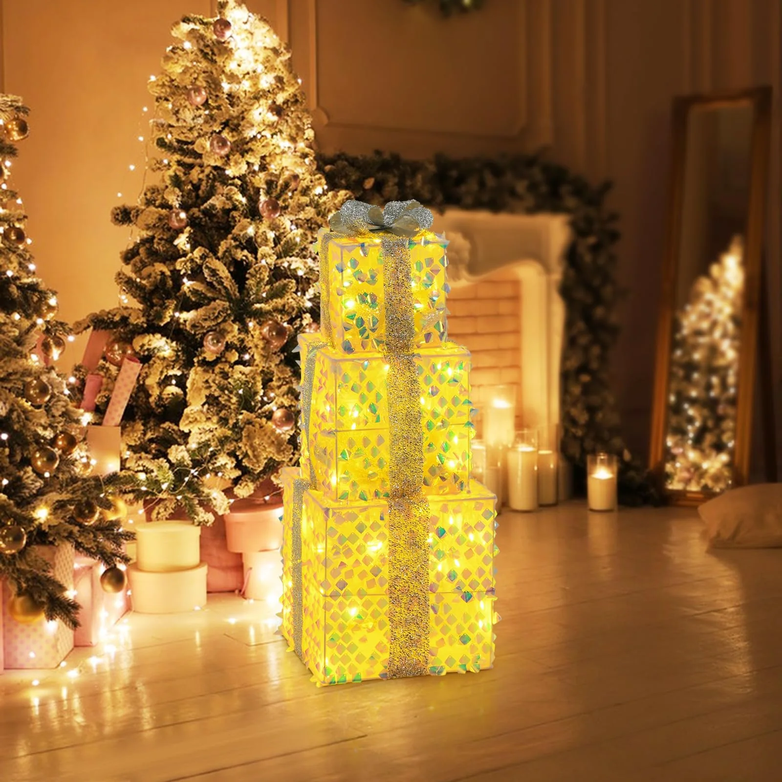 Goplus 3 Pieces Christmas Lighted Gift Boxes ( Laser Fish Scale ) - Image 2
