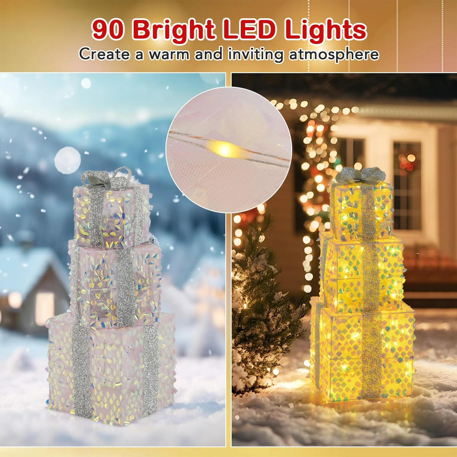 Goplus 3 Pieces Christmas Lighted Gift Boxes ( Laser Fish Scale ) - Image 3