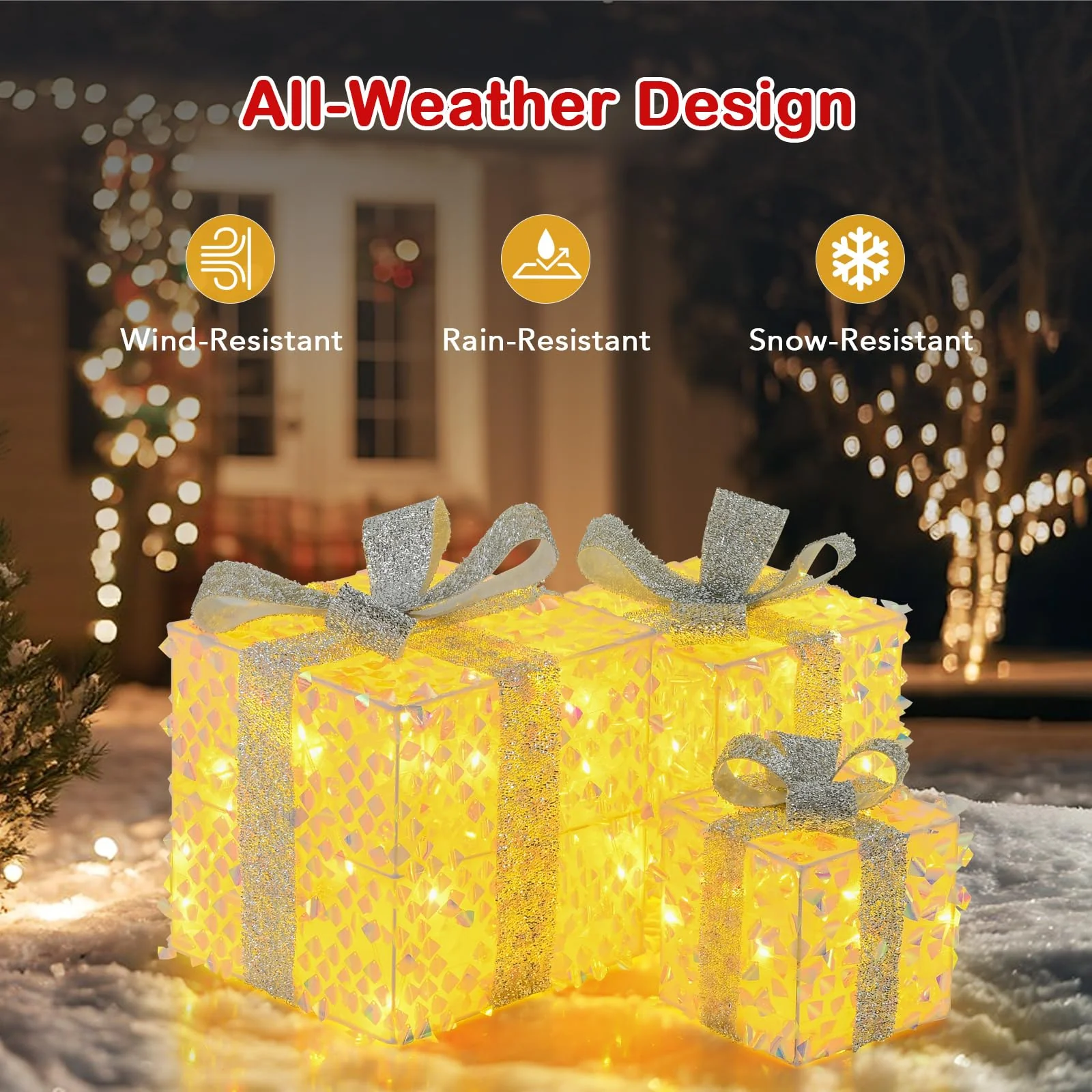 Goplus 3 Pieces Christmas Lighted Gift Boxes ( Laser Fish Scale ) - Image 4