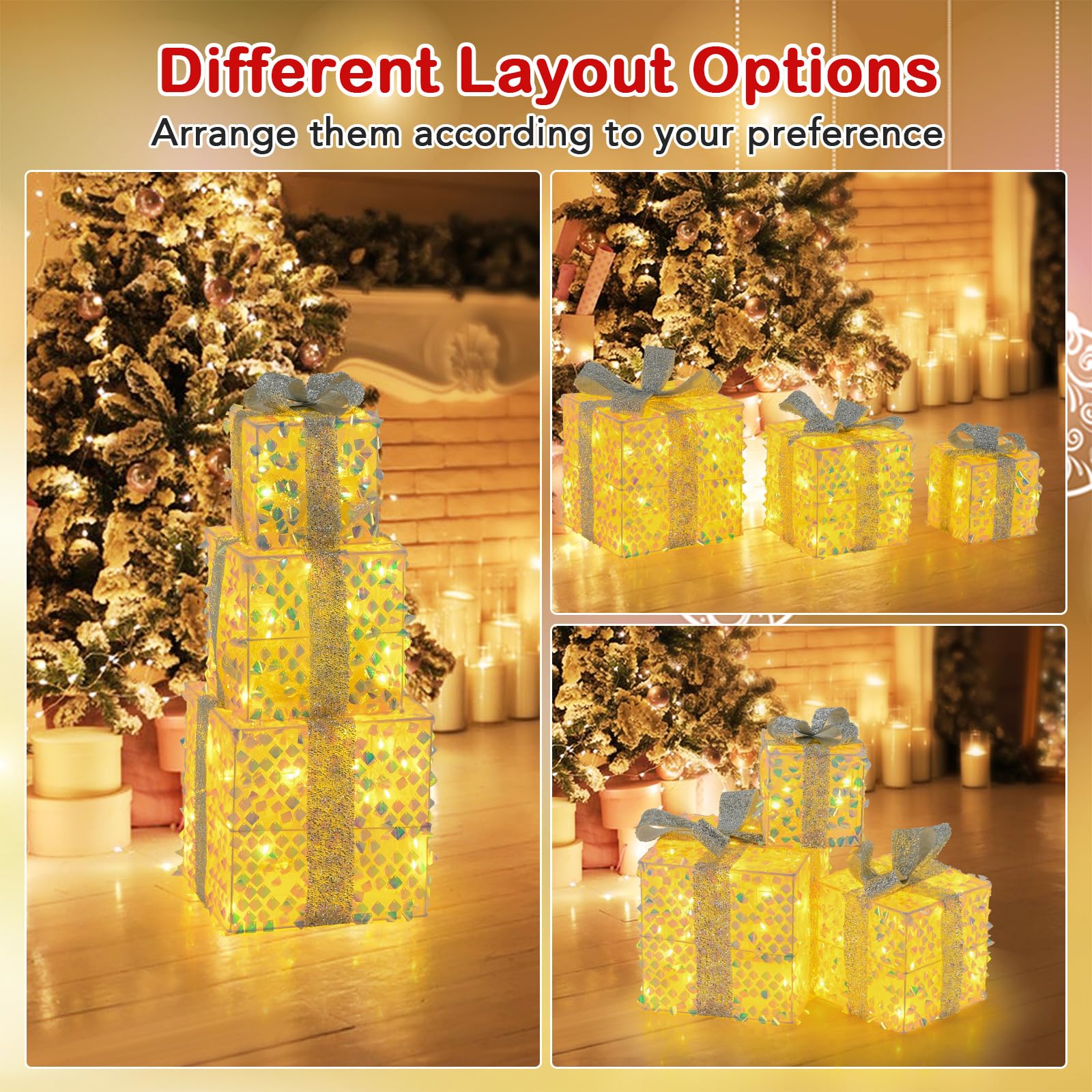 Goplus 3 Pieces Christmas Lighted Gift Boxes ( Laser Fish Scale ) - Image 5