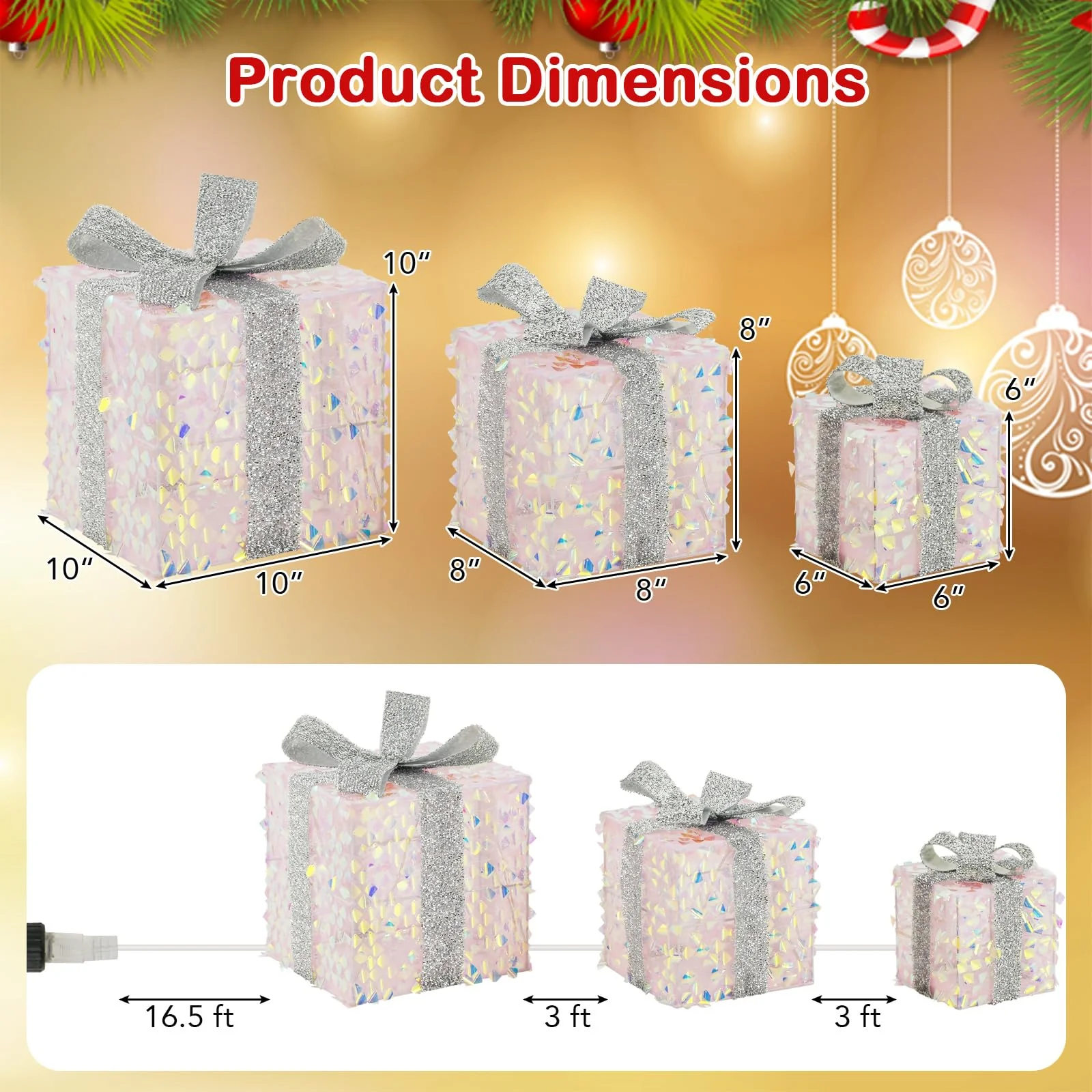 Goplus 3 Pieces Christmas Lighted Gift Boxes ( Laser Fish Scale ) - Image 6