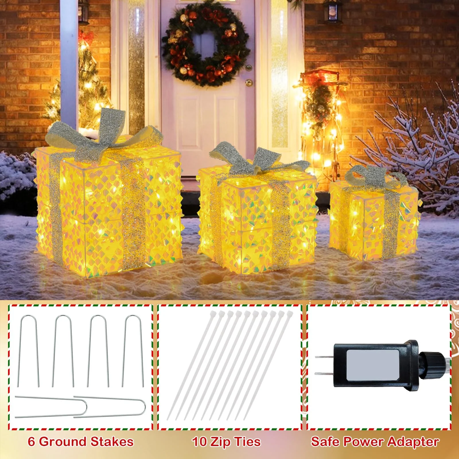 Goplus 3 Pieces Christmas Lighted Gift Boxes ( Laser Fish Scale ) - Image 7