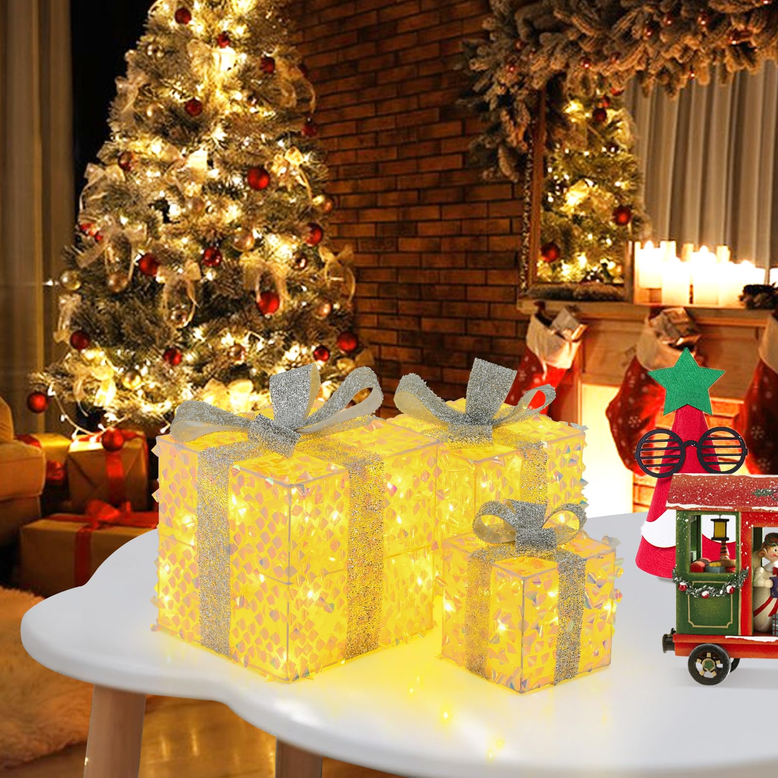 Goplus 3 Pieces Christmas Lighted Gift Boxes ( Laser Fish Scale ) - Image 8