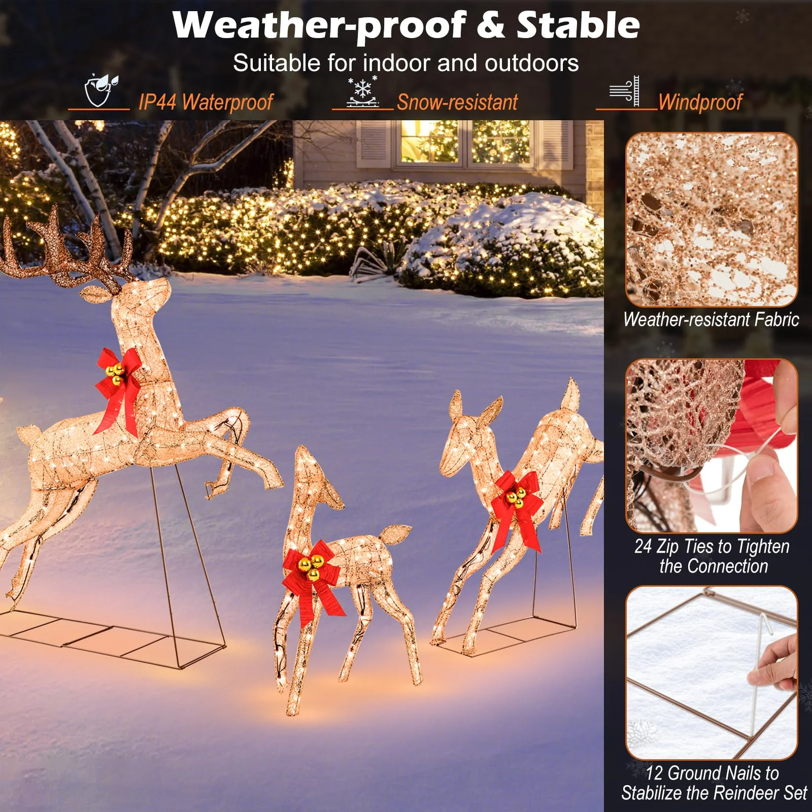 Goplus 3 Pieces Light up Christmas Reindeers Pre-lit Glittering Reindeer Family Set - Image 3