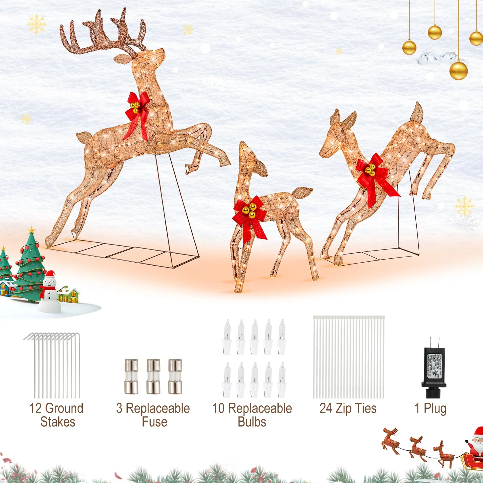 Goplus 3 Pieces Light up Christmas Reindeers Pre-lit Glittering Reindeer Family Set - Image 4