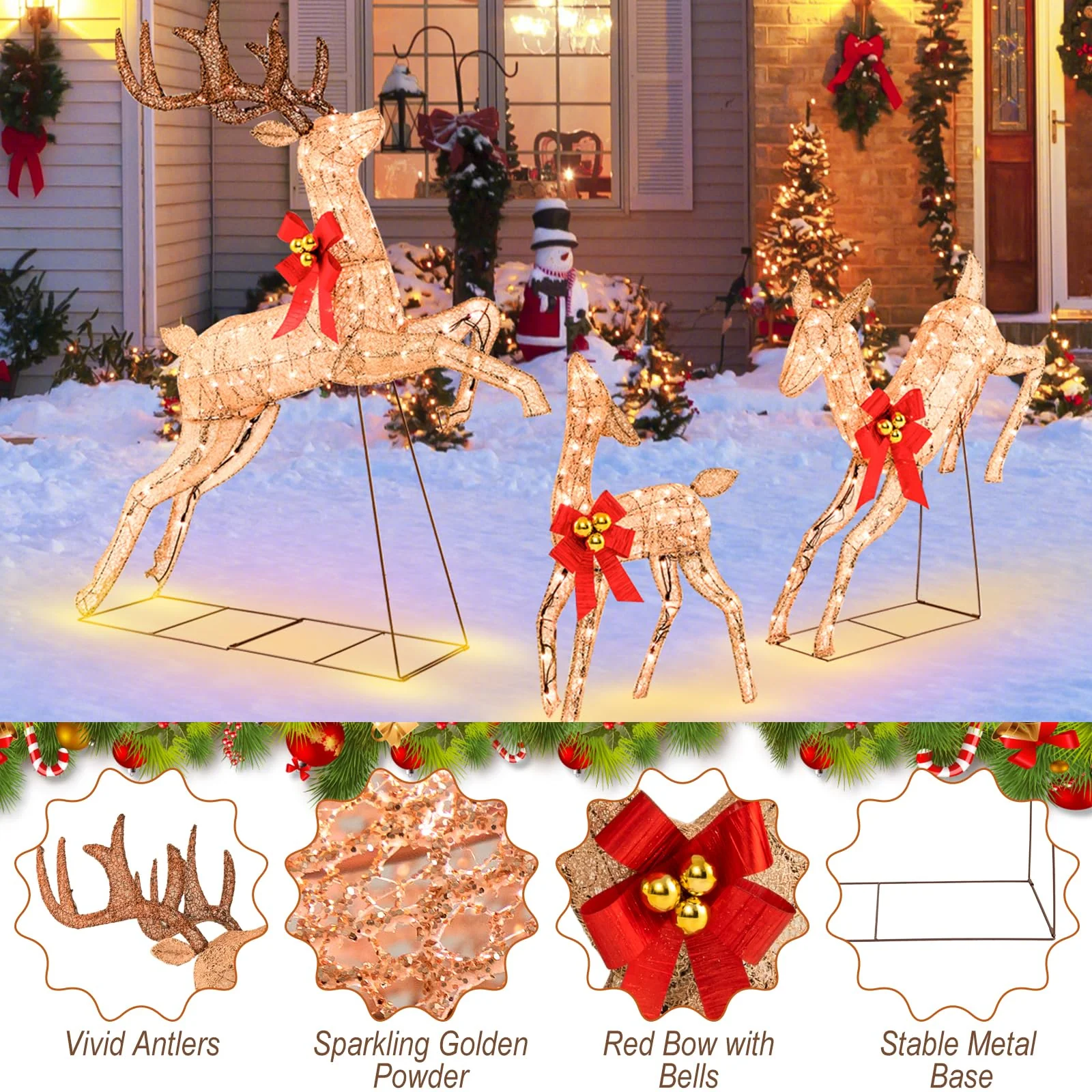 Goplus 3 Pieces Light up Christmas Reindeers Pre-lit Glittering Reindeer Family Set - Image 5