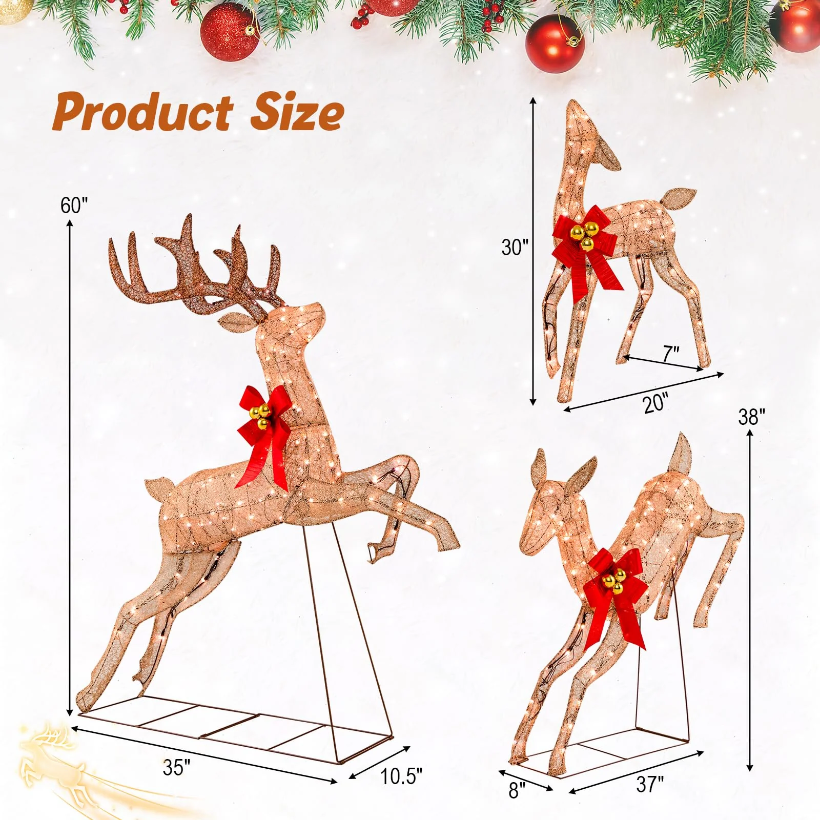 Goplus 3 Pieces Light up Christmas Reindeers Pre-lit Glittering Reindeer Family Set - Image 6