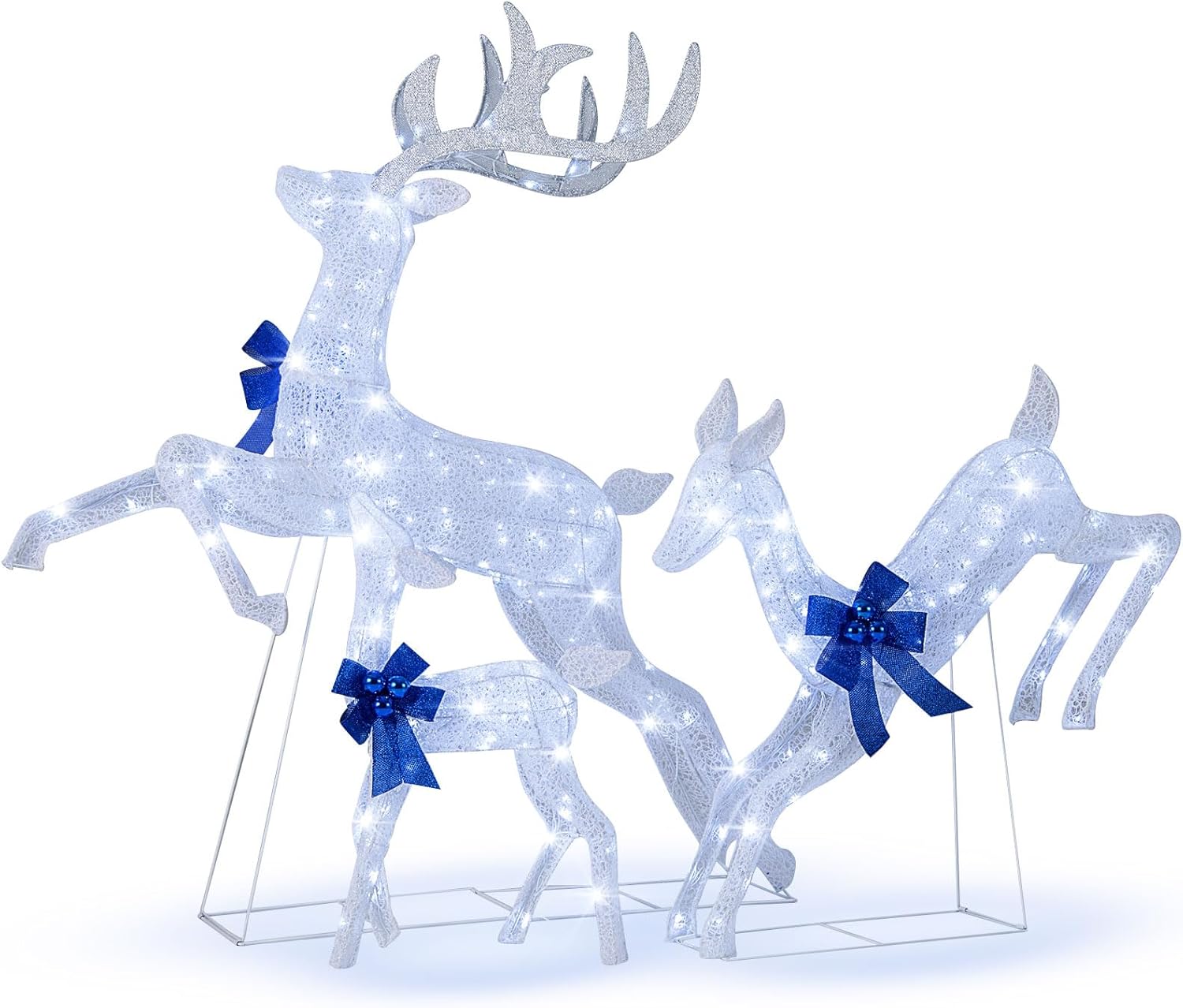 Goplus 3 Pieces Light up Christmas Reindeers Pre-lit Glittering Reindeer Family Set - Image 7