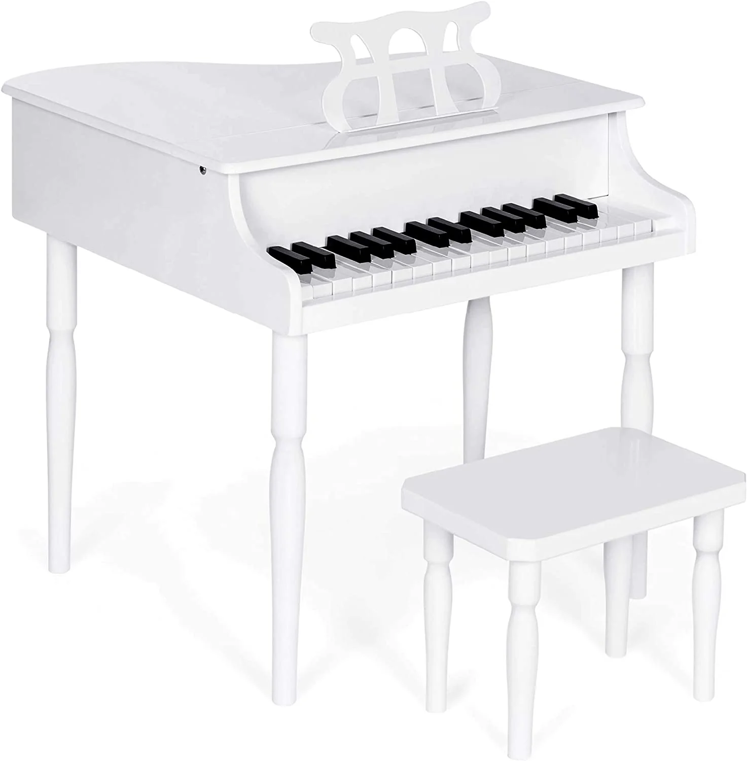 Goplus 30-Key Classical Kids Piano, Mini Grand Piano Wooden Learn-to-Play Musical Instrument Toy with Bench (4 Straight Leg-Black) - Image 11
