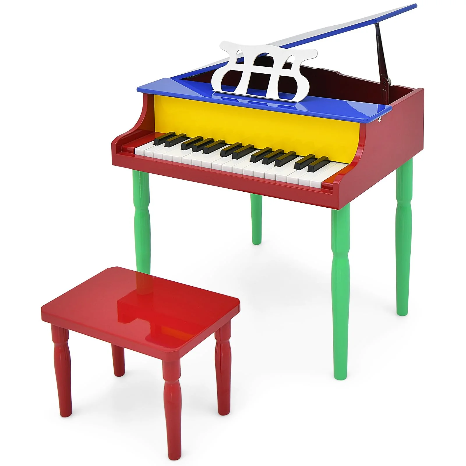 Goplus 30-Key Classical Kids Piano, Mini Grand Piano Wooden Learn-to-Play Musical Instrument Toy with Bench (4 Straight Leg-Black) - Image 14