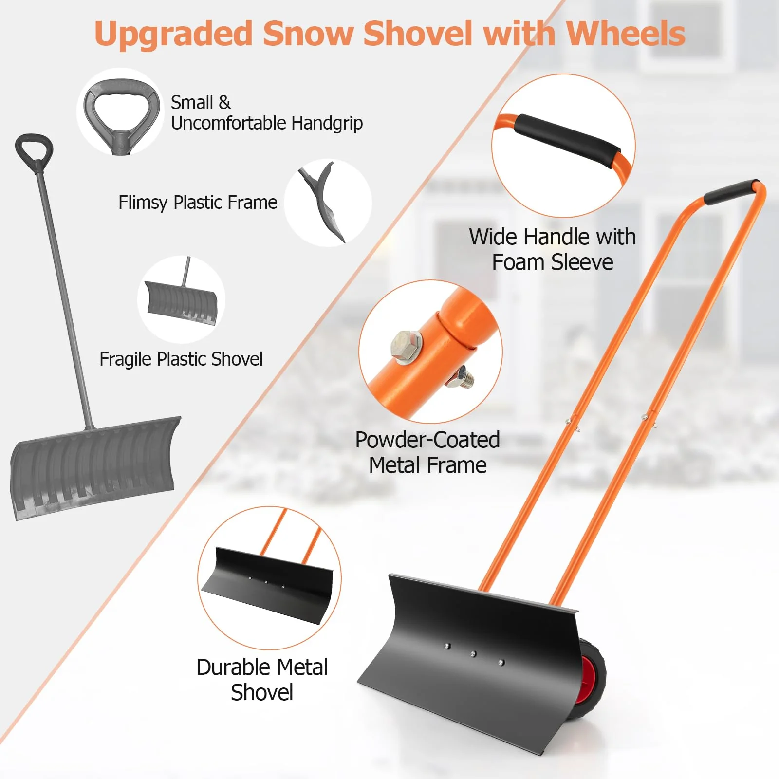 Goplus 30" Snow Shovel with Wheels - Image 4