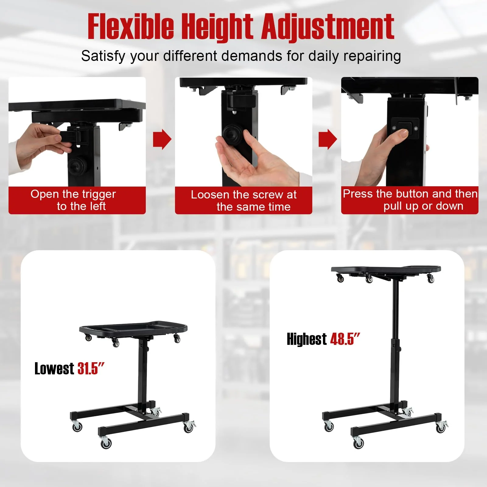 Goplus 31.5”-48.5” Height Adjustable Workbench with Detachable Part Tray - Image 3