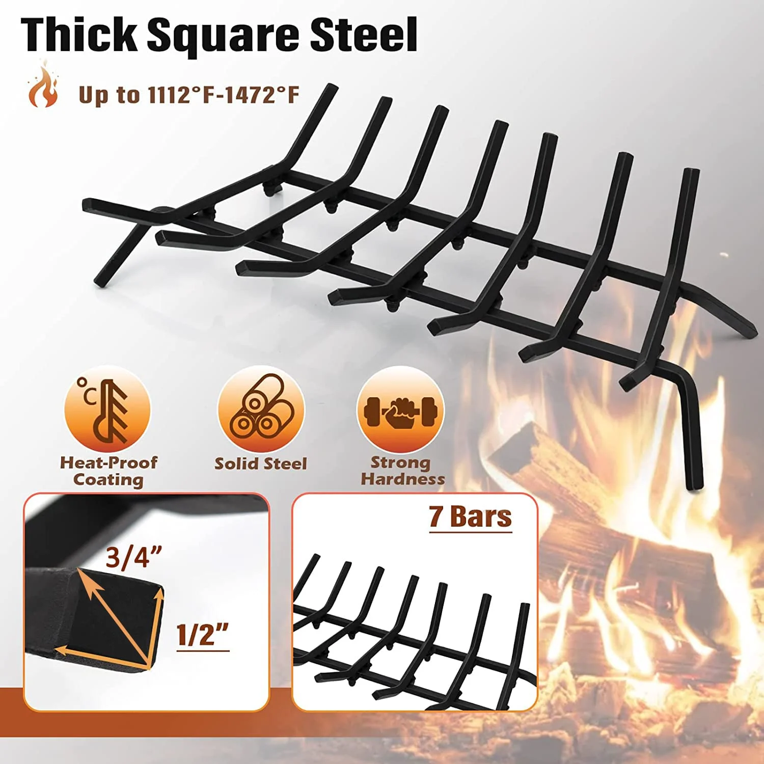 Goplus 31 Inch Fireplace Log Grate, Heavy Duty Steel Fireplace Log Holder with 3/4 Wide Solid Bars for Outdoor Kindling Tools Pit - Image 3