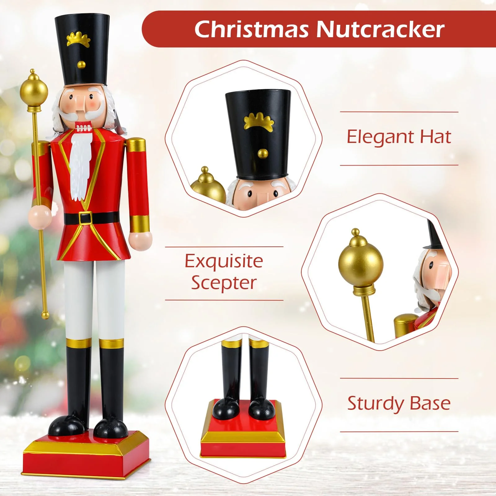 Goplus 32.5 Inch Christmas Nutcracker with High Hat and Beautiful Scepter - Image 3