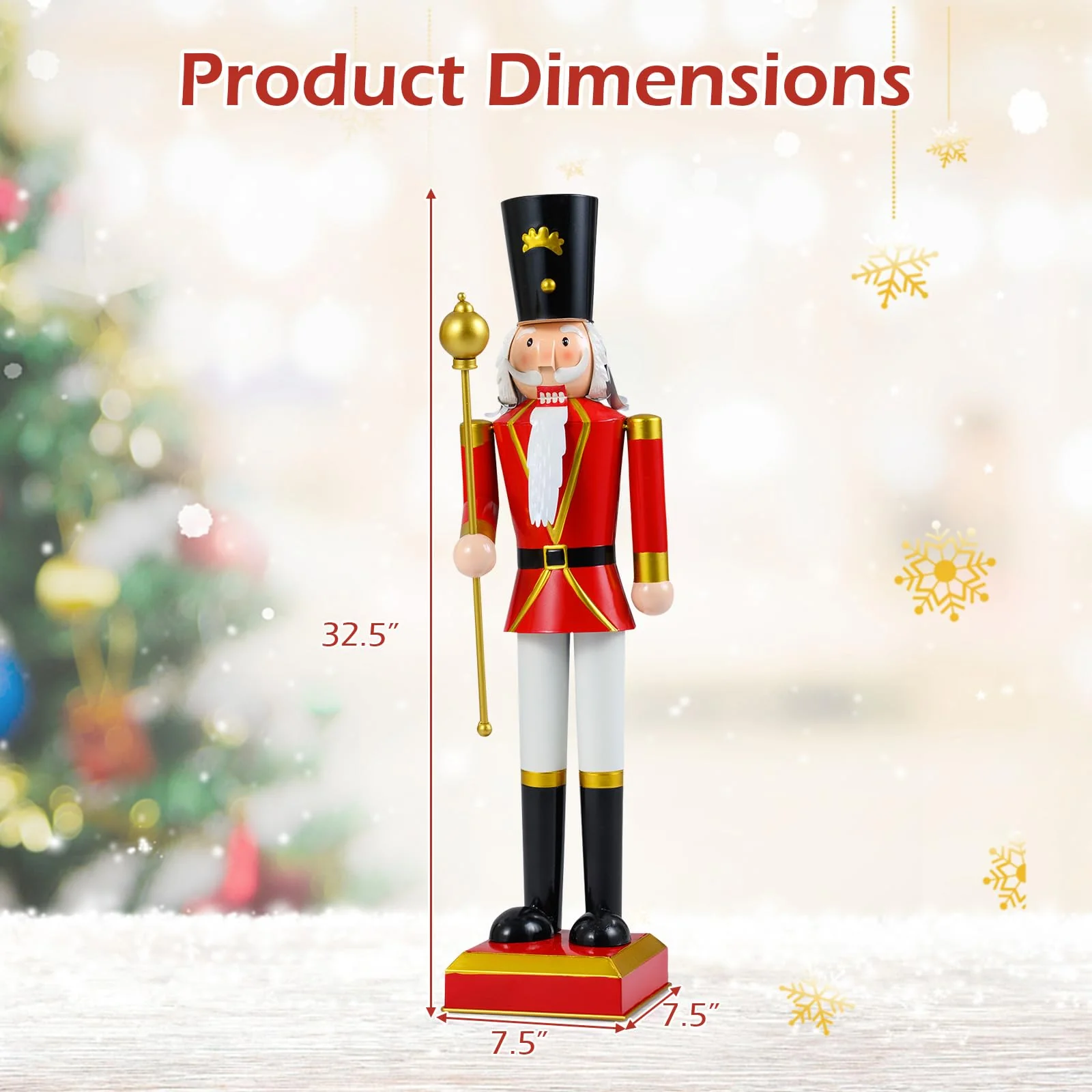 Goplus 32.5 Inch Christmas Nutcracker with High Hat and Beautiful Scepter - Image 7