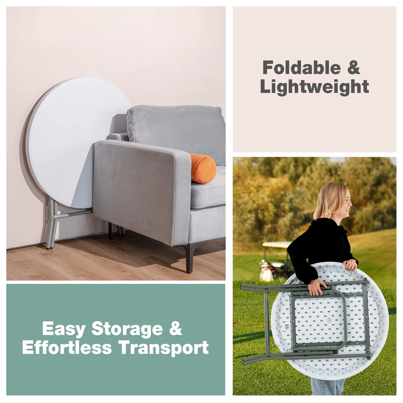Goplus 32'' Round Folding Table, Foldable Plastic Card Table - Image 4