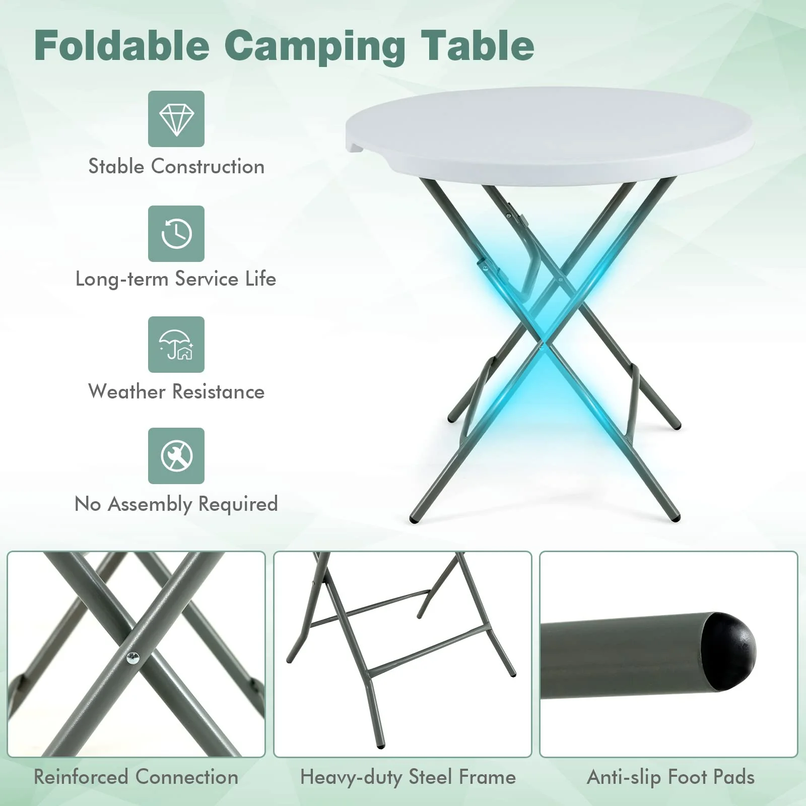 Goplus 32'' Round Folding Table, Foldable Plastic Card Table - Image 5