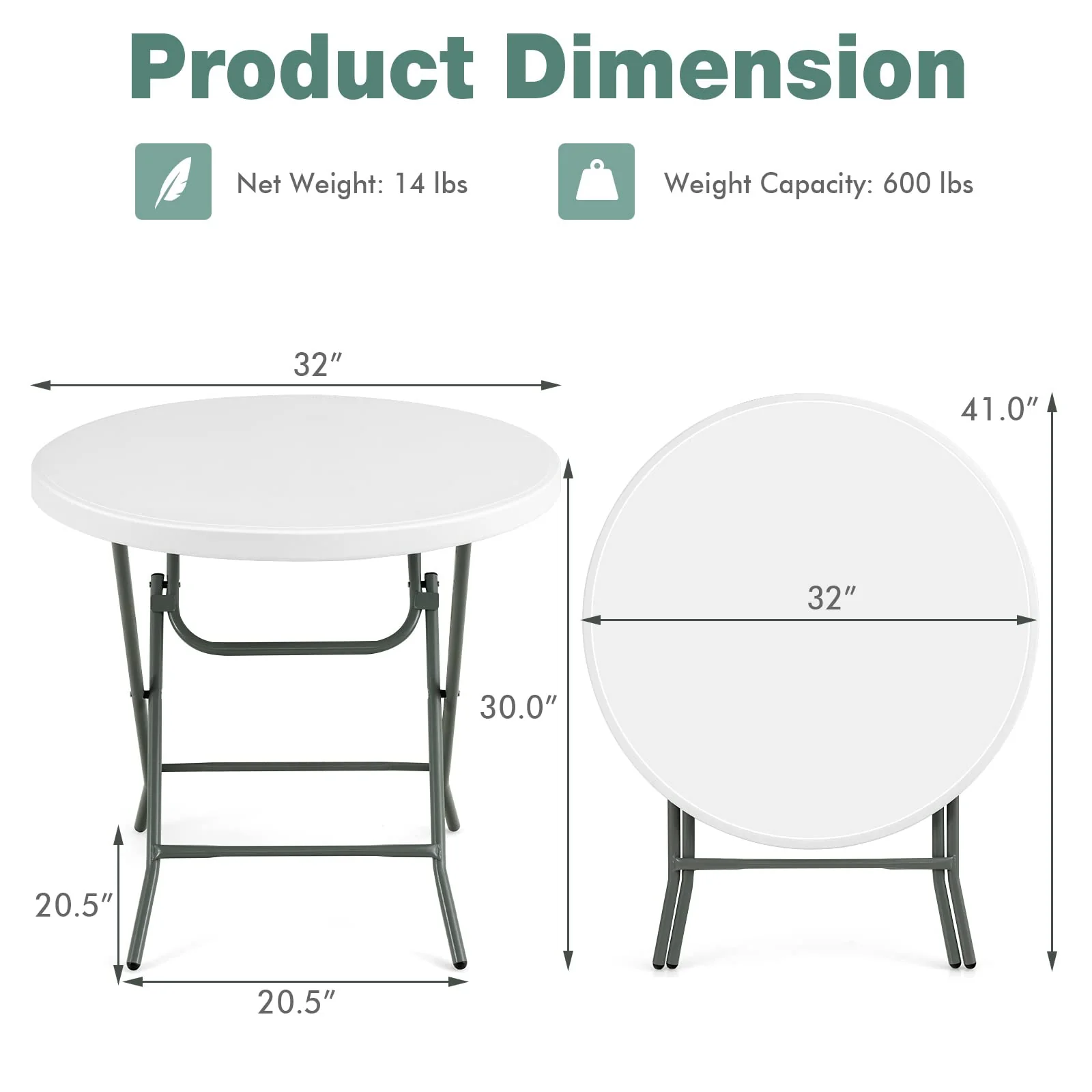 Goplus 32'' Round Folding Table, Foldable Plastic Card Table - Image 7