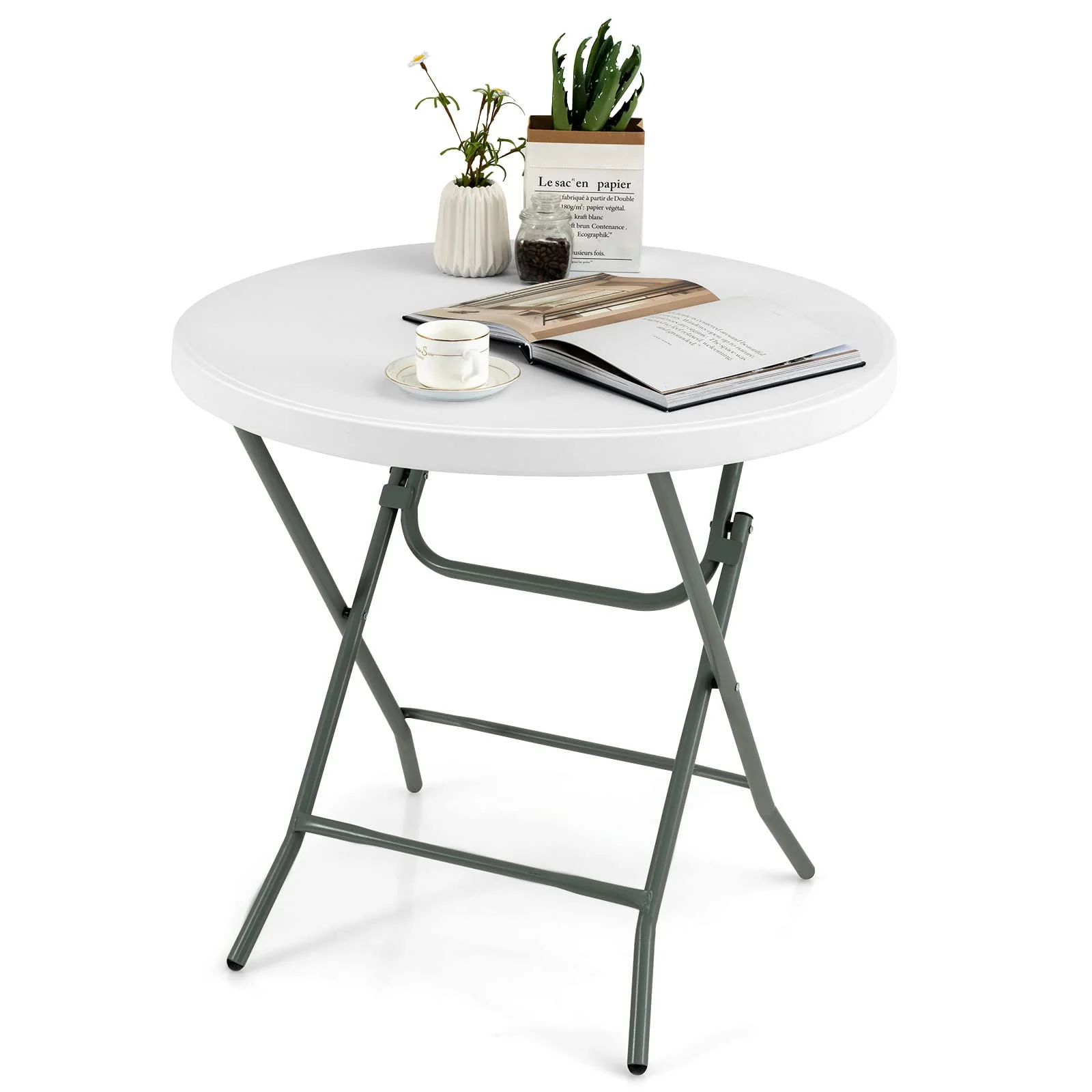 Goplus 32'' Round Folding Table, Foldable Plastic Card Table - Image 9
