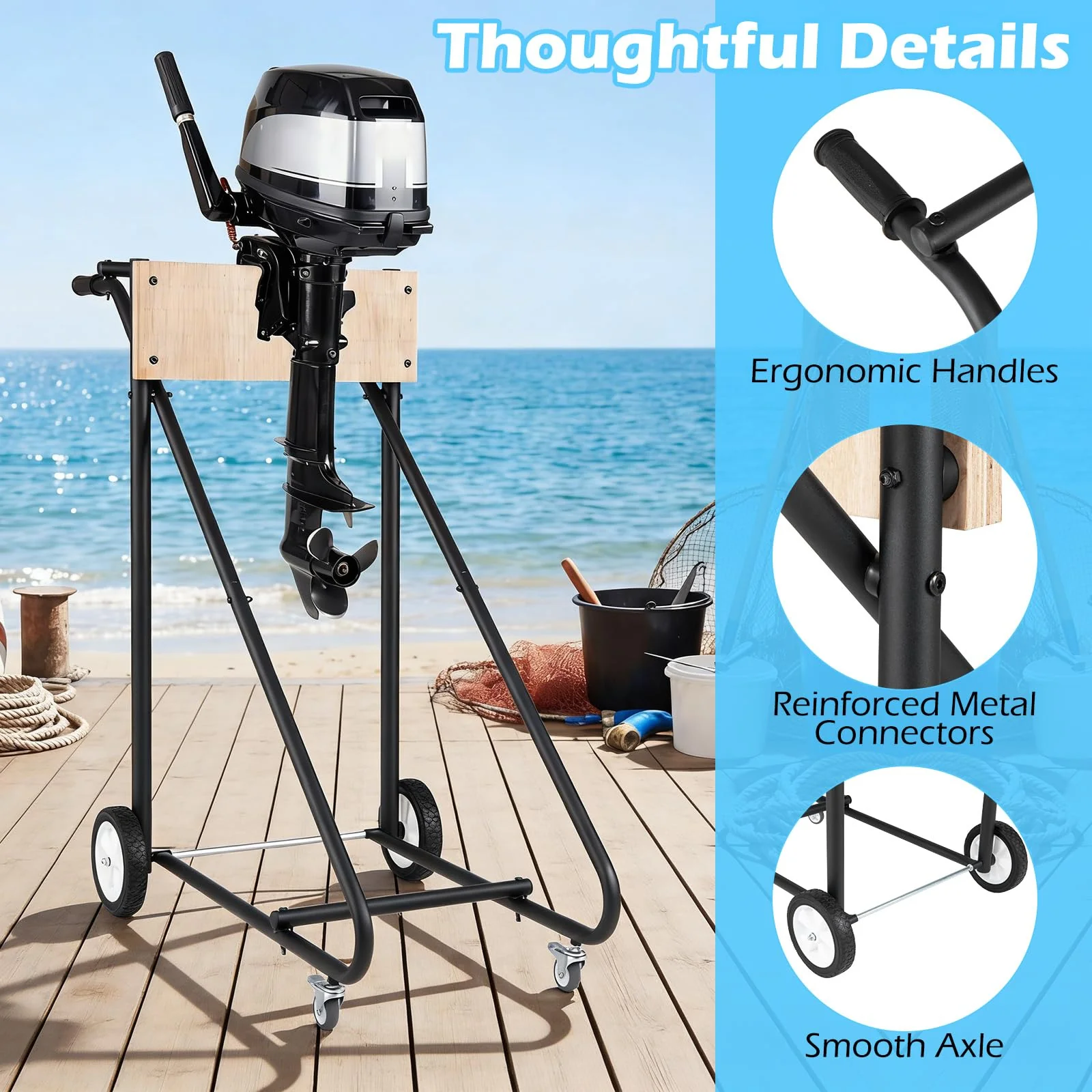 Goplus 330 LBS Boat Motor Stand w/ 4 Rubber Casters for Motor Transportation Repair Maintenance - Image 3