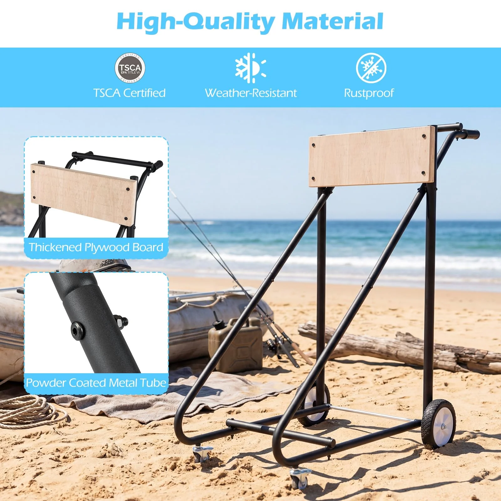 Goplus 330 LBS Boat Motor Stand w/ 4 Rubber Casters for Motor Transportation Repair Maintenance - Image 5