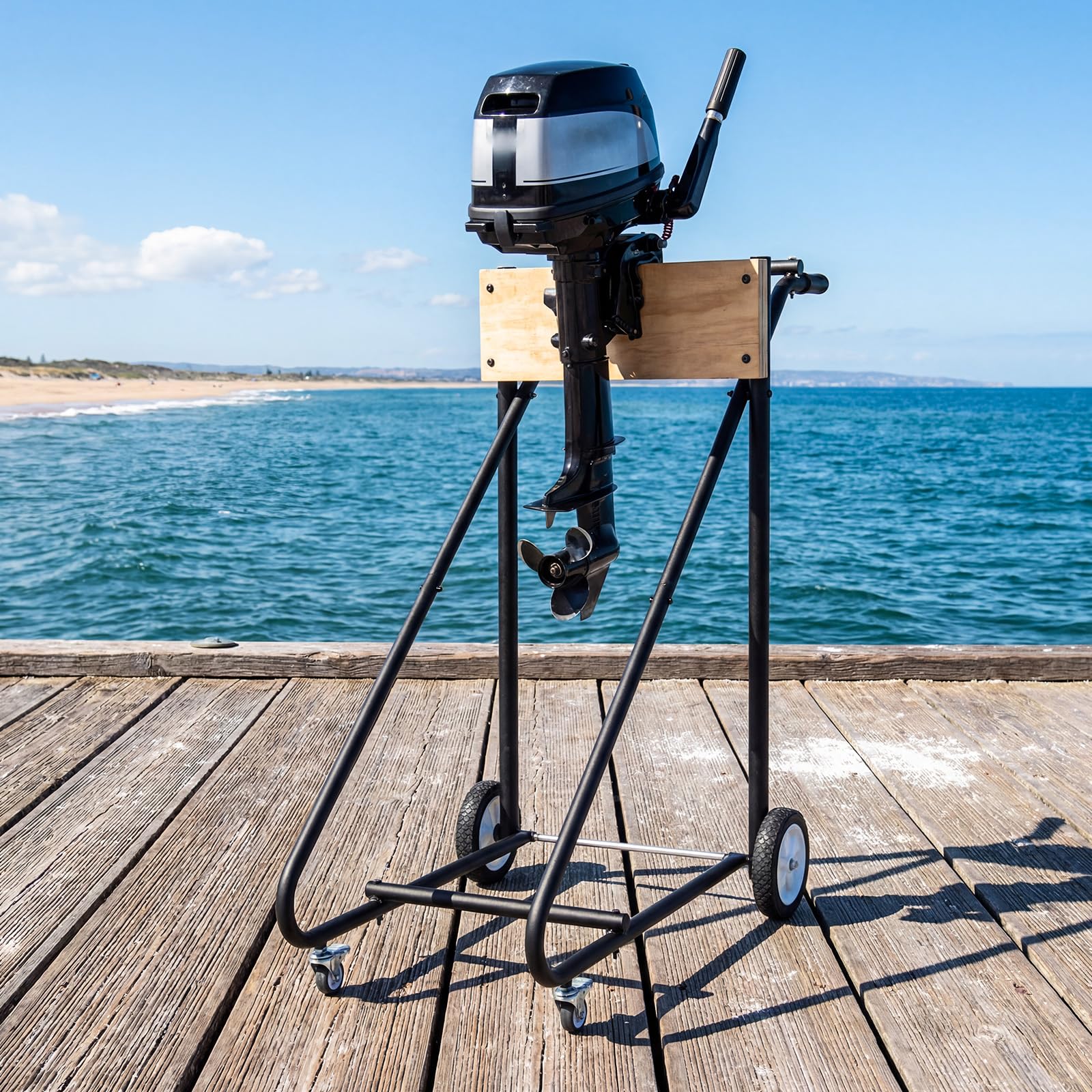 Goplus 330 LBS Boat Motor Stand w/ 4 Rubber Casters for Motor Transportation Repair Maintenance - Image 7