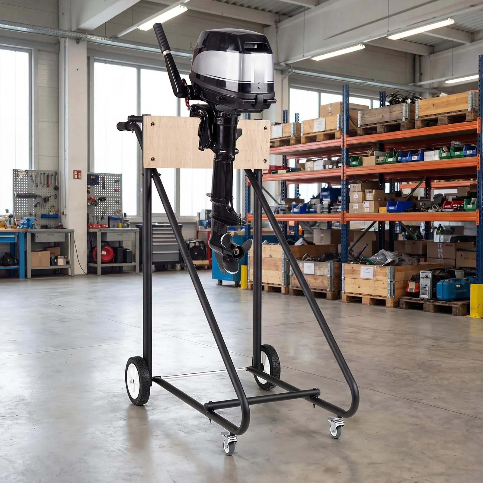 Goplus 330 LBS Boat Motor Stand w/ 4 Rubber Casters for Motor Transportation Repair Maintenance - Image 9