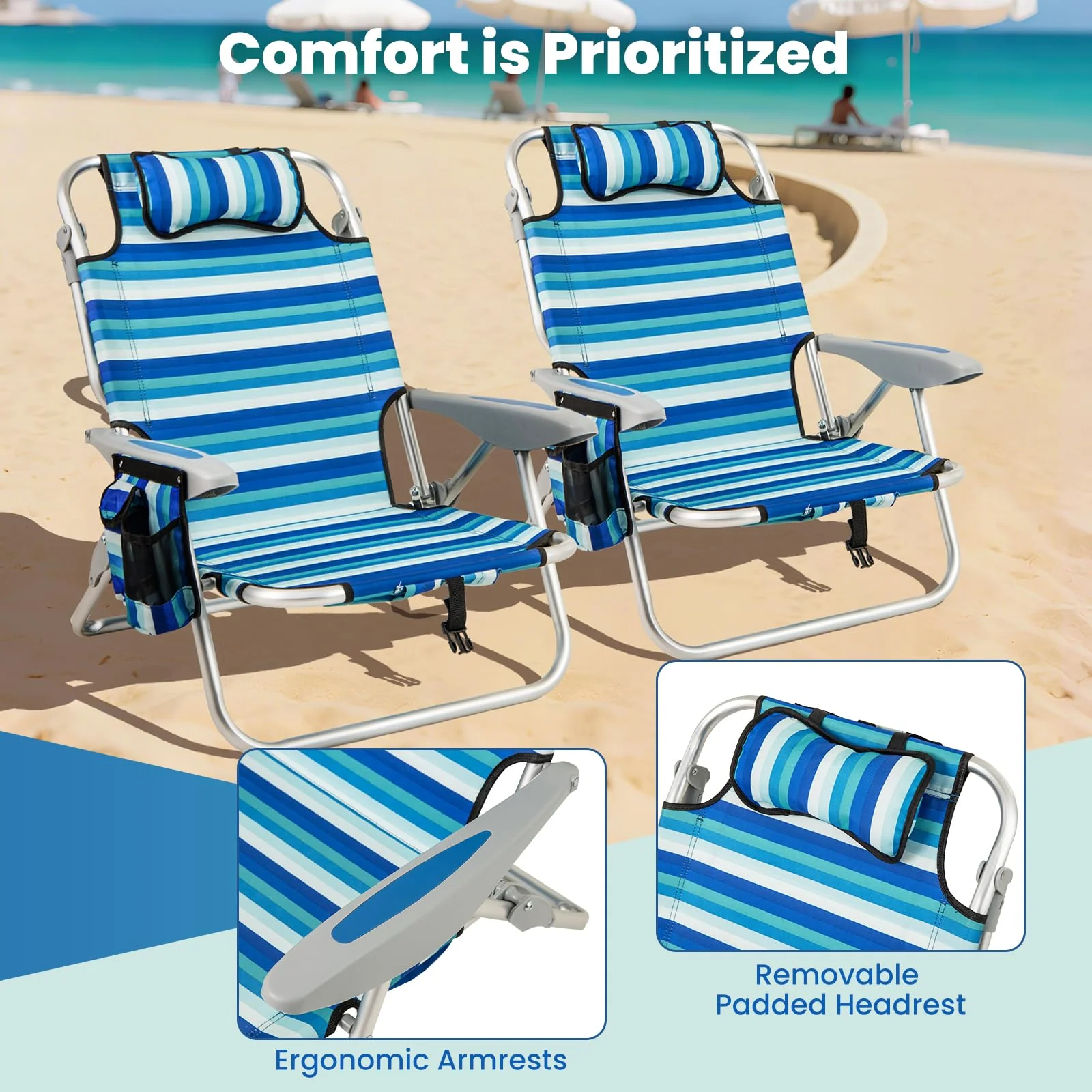 Goplus 330lbs Folding Backpack Chairs for Adults with 4-Position Backrest & Headrest - Image 8