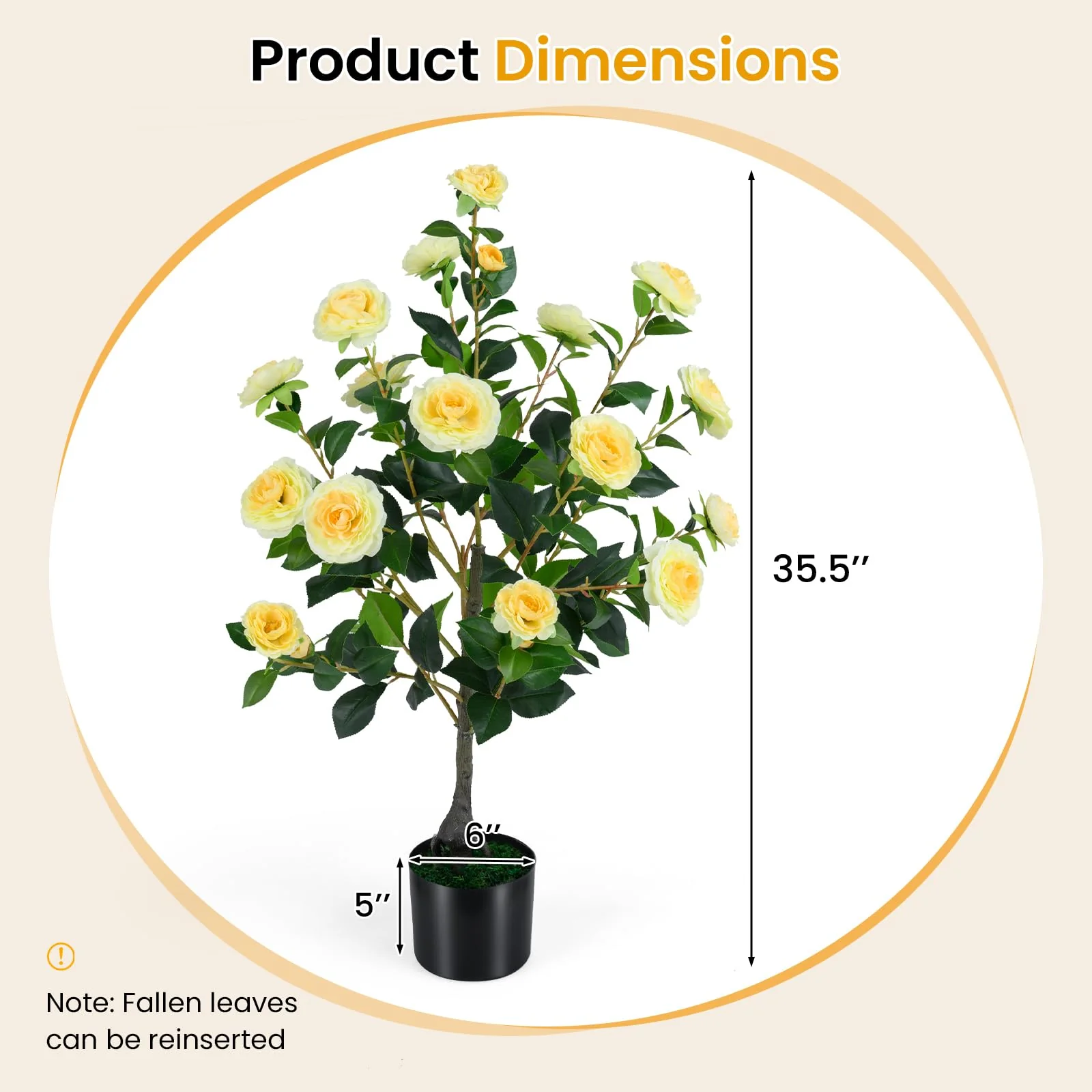 Goplus 35.5" Artificial Camellia Tree Faux Floral Plant Blooming Tree in Cement Pot - Image 8
