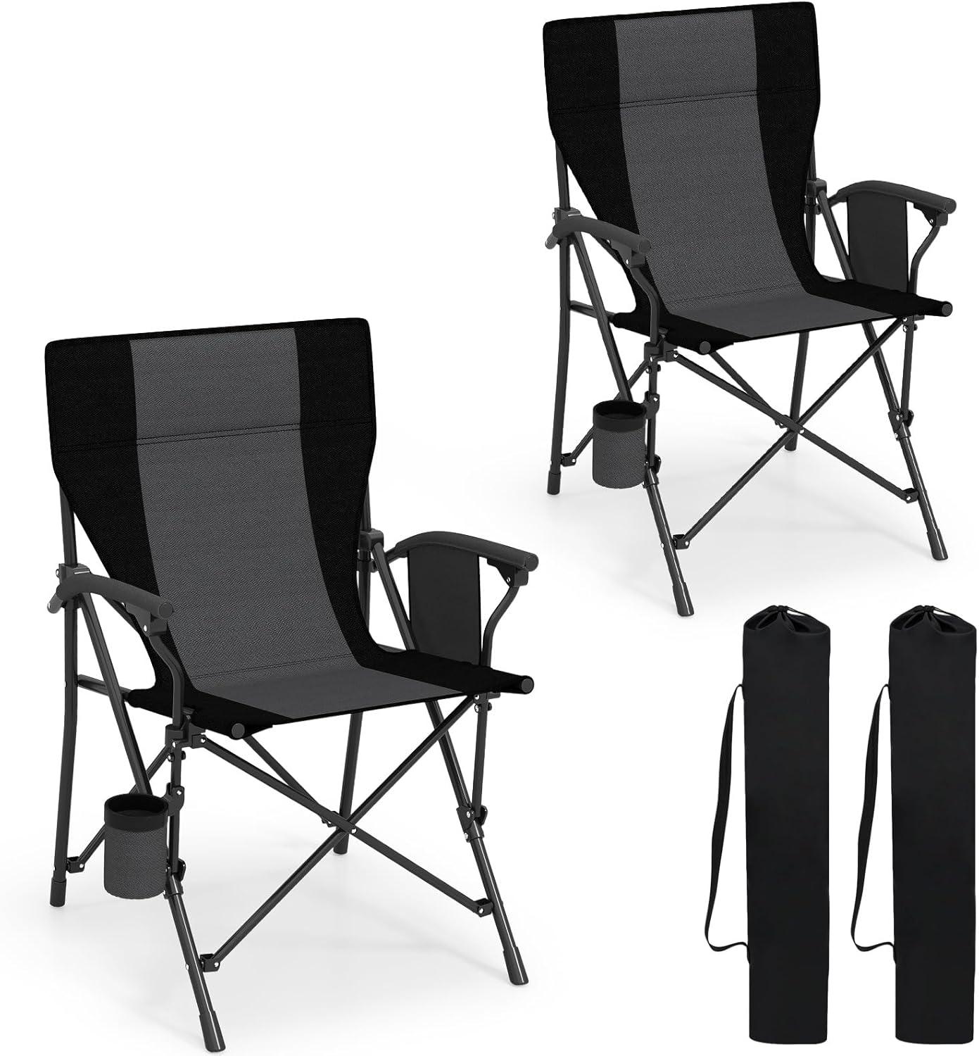 Goplus 350 LBS Portable Lawn Chair for Adults with Padded Armrests and Cup Holder - Image 10