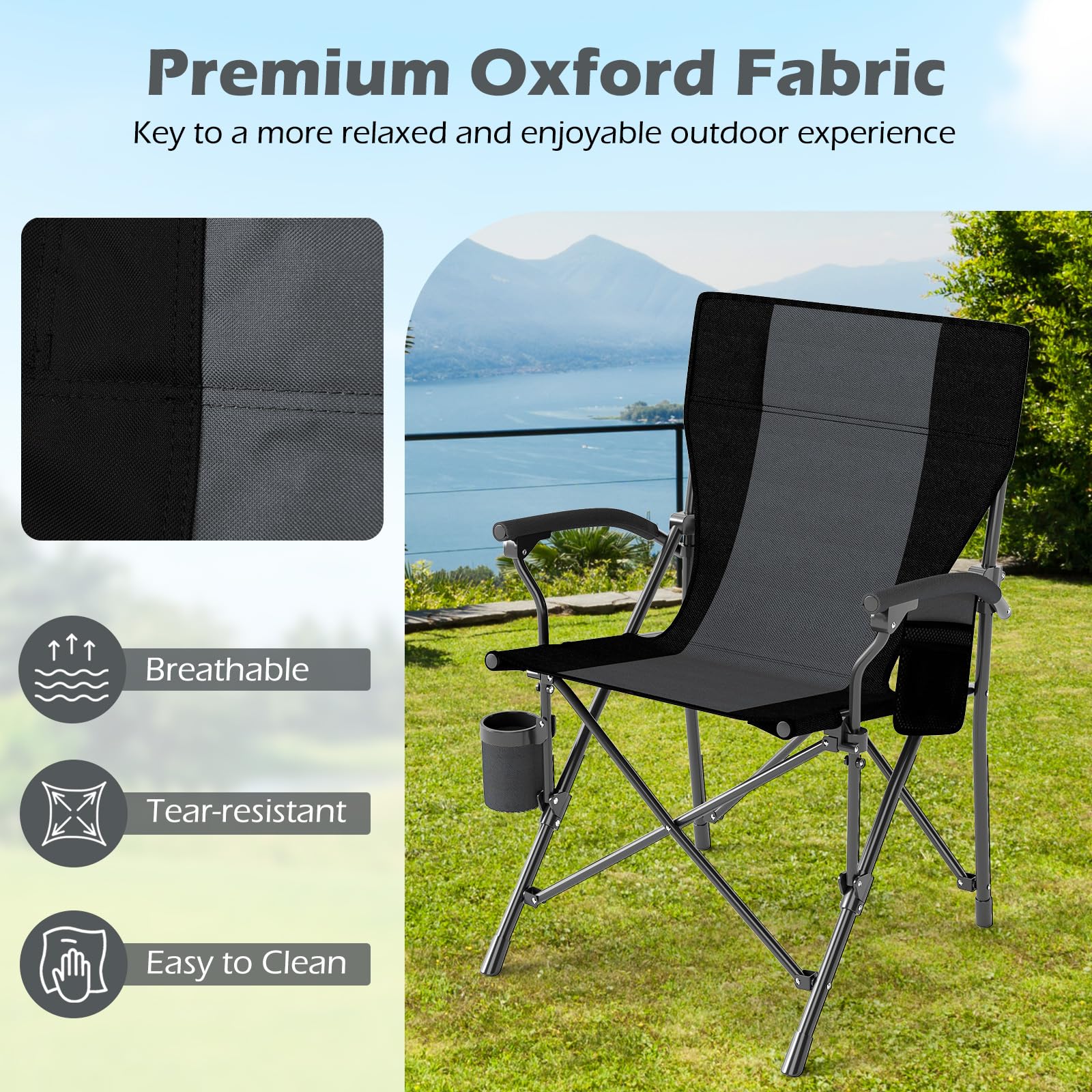 Goplus 350 LBS Portable Lawn Chair for Adults with Padded Armrests and Cup Holder - Image 4