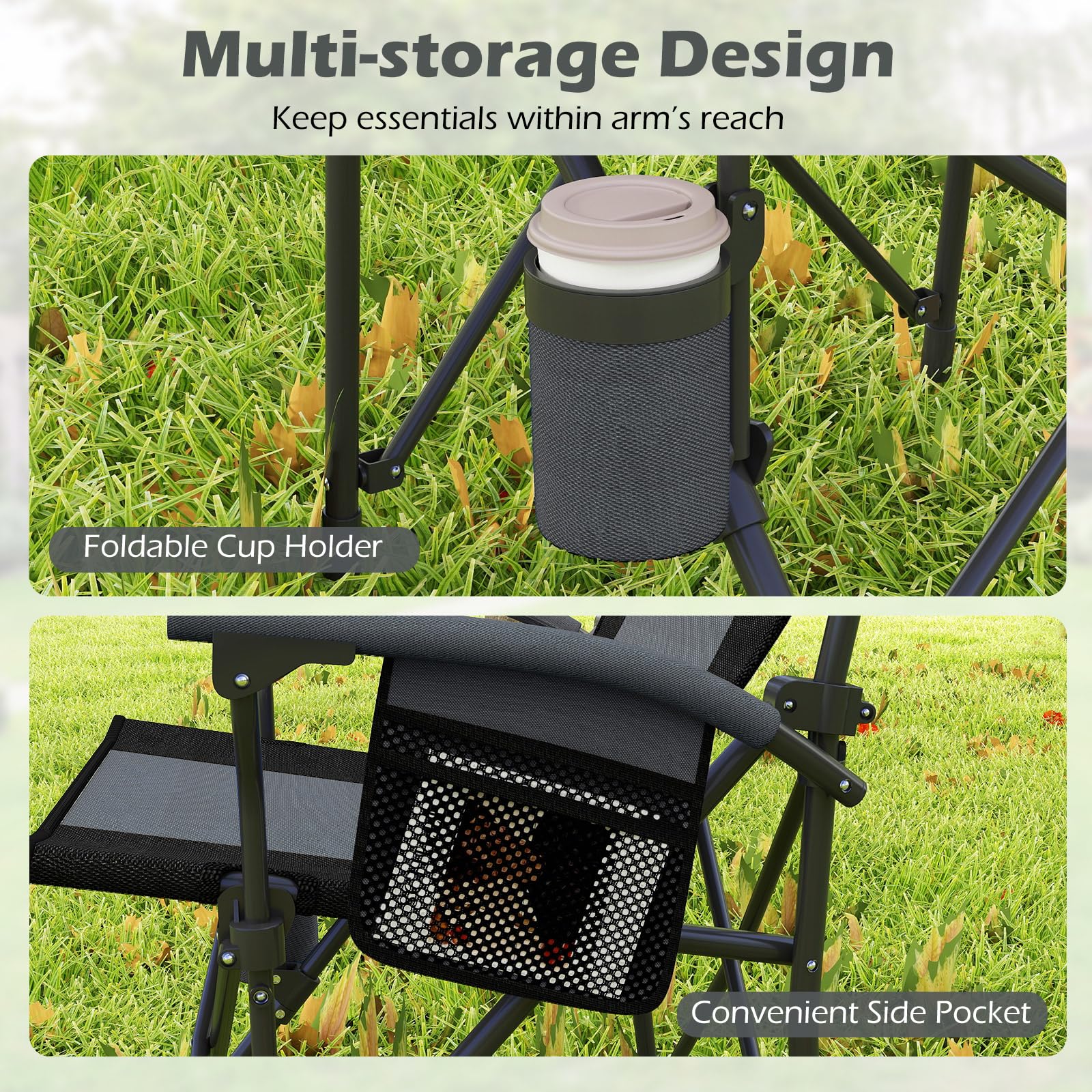 Goplus 350 LBS Portable Lawn Chair for Adults with Padded Armrests and Cup Holder - Image 6