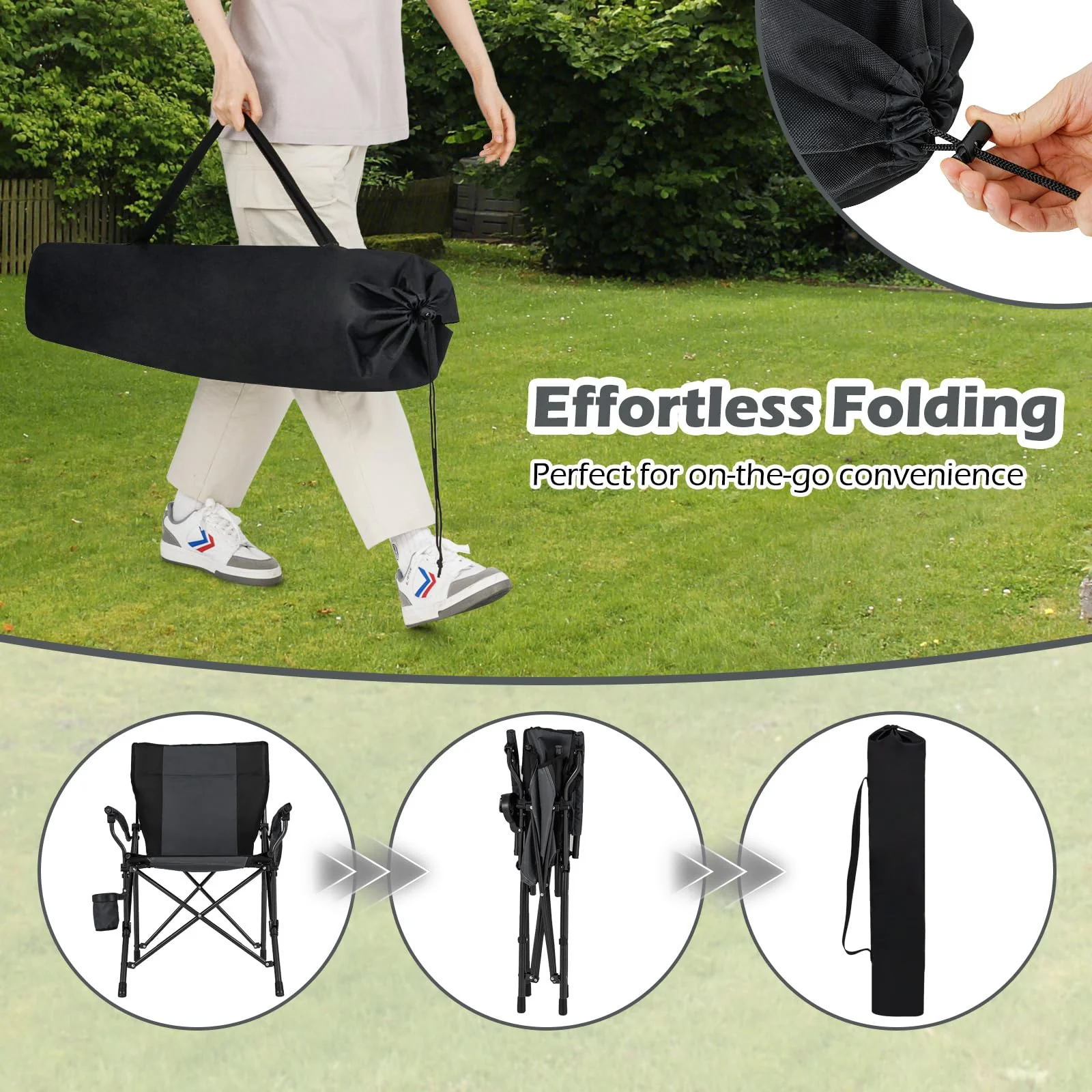Goplus 350 LBS Portable Lawn Chair for Adults with Padded Armrests and Cup Holder - Image 7