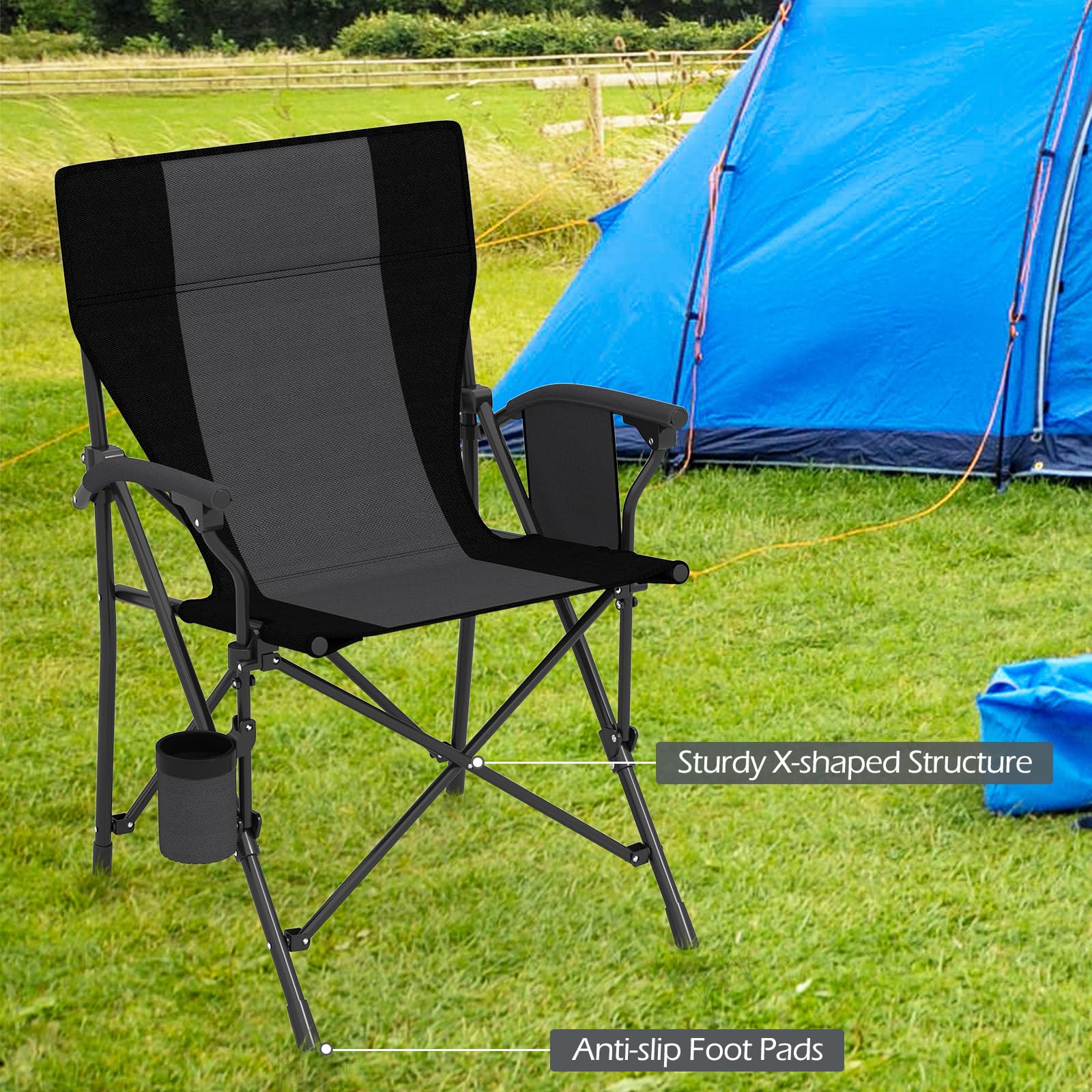 Goplus 350 LBS Portable Lawn Chair for Adults with Padded Armrests and Cup Holder - Image 8