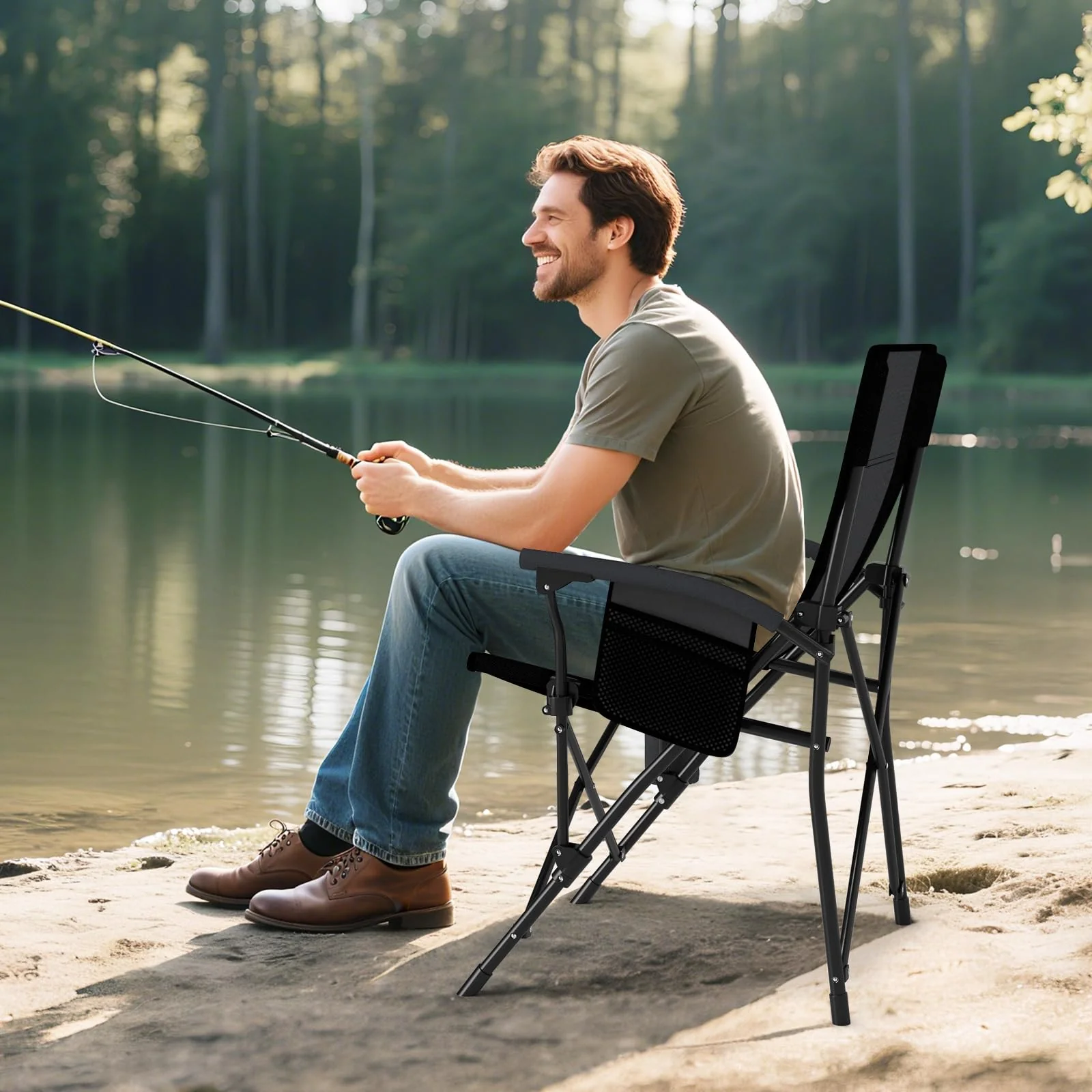 Goplus 350 LBS Portable Lawn Chair for Adults with Padded Armrests and Cup Holder - Image 9
