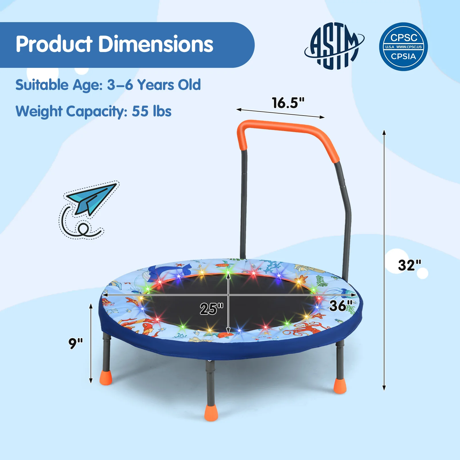 Goplus 36'' Foldable Toddler Trampoline for Kids - Image 9