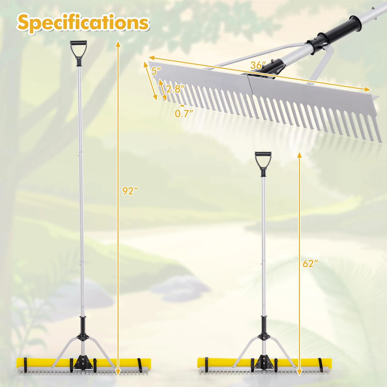 Goplus 36 Inch Pond Rake, Floating Lake Weed Rake Aluminum Collapsible Rake W/ Extension Handle - Image 3