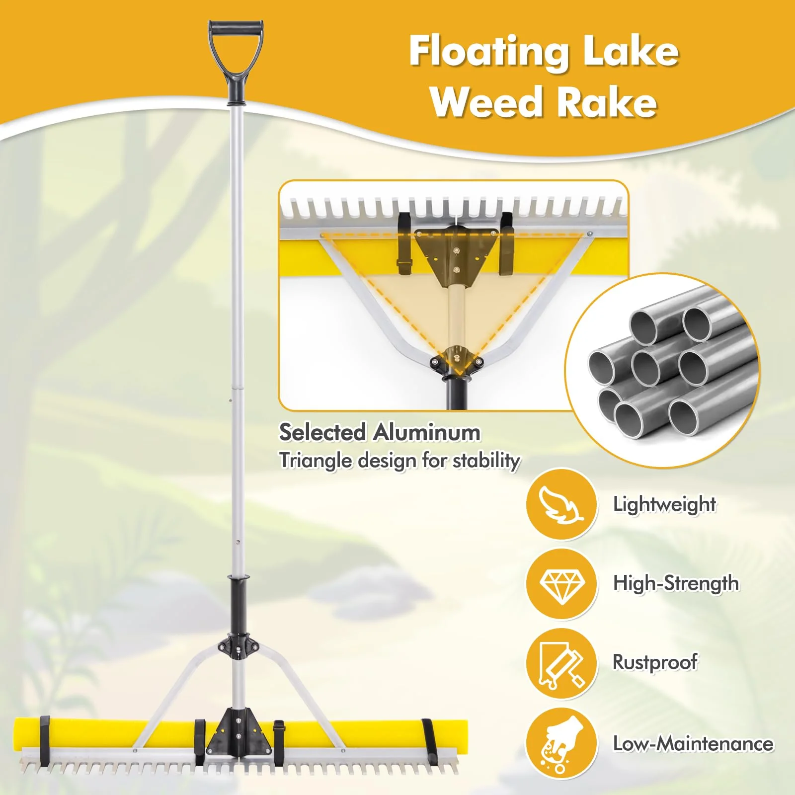 Goplus 36 Inch Pond Rake, Floating Lake Weed Rake Aluminum Collapsible Rake W/ Extension Handle - Image 6
