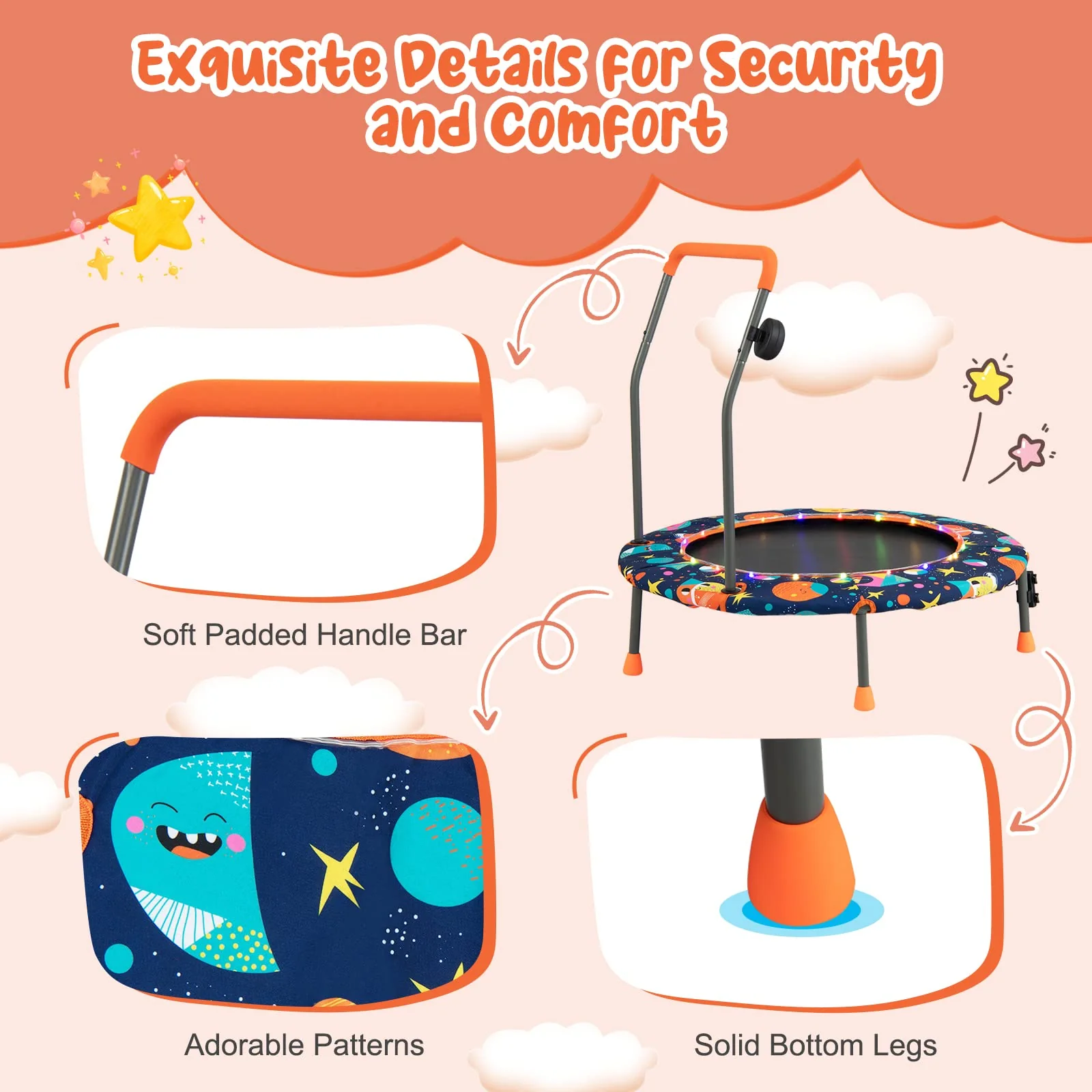 Goplus 36" Trampoline for Kids, Mini Toddler Trampoline with LED Lights, Bluetooth Speaker - Image 4
