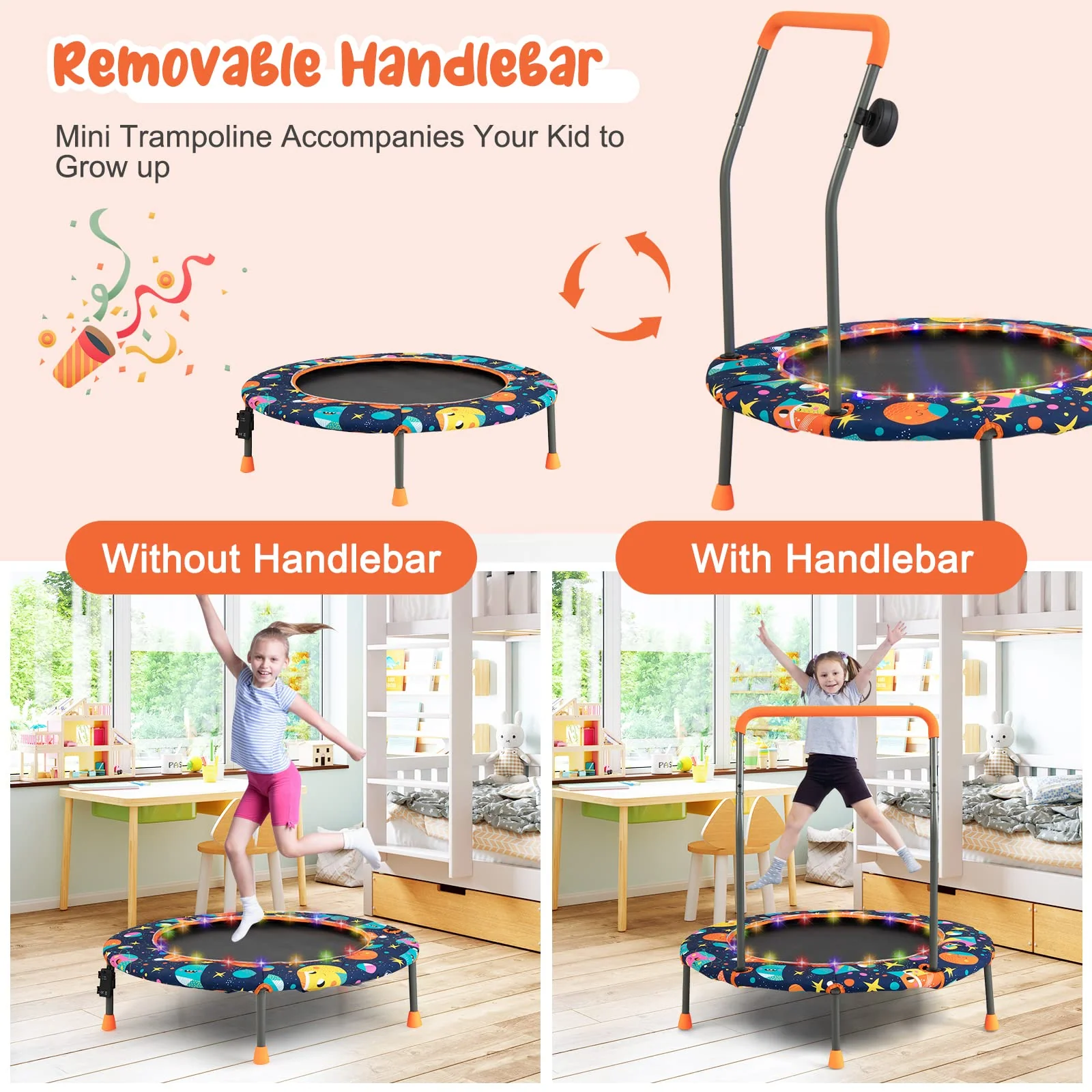 Goplus 36" Trampoline for Kids, Mini Toddler Trampoline with LED Lights, Bluetooth Speaker - Image 5