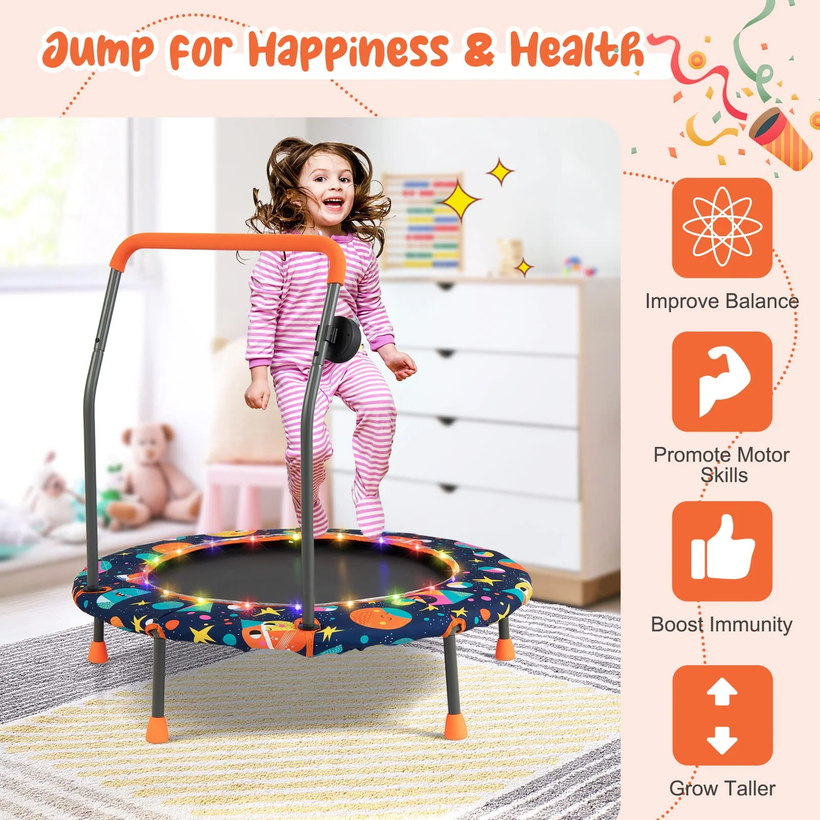 Goplus 36" Trampoline for Kids, Mini Toddler Trampoline with LED Lights, Bluetooth Speaker - Image 6