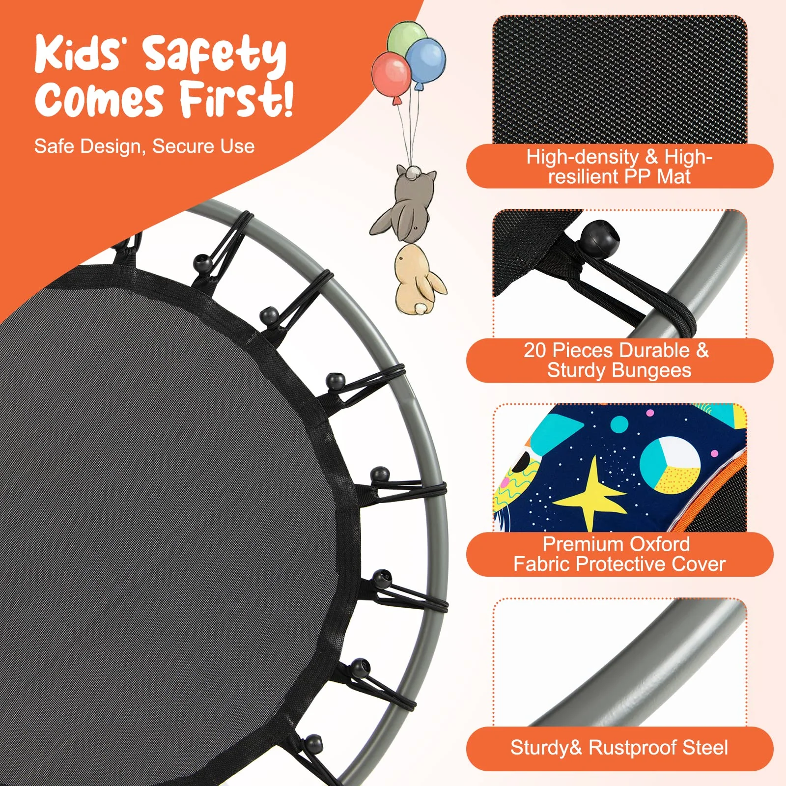 Goplus 36" Trampoline for Kids, Mini Toddler Trampoline with LED Lights, Bluetooth Speaker - Image 7