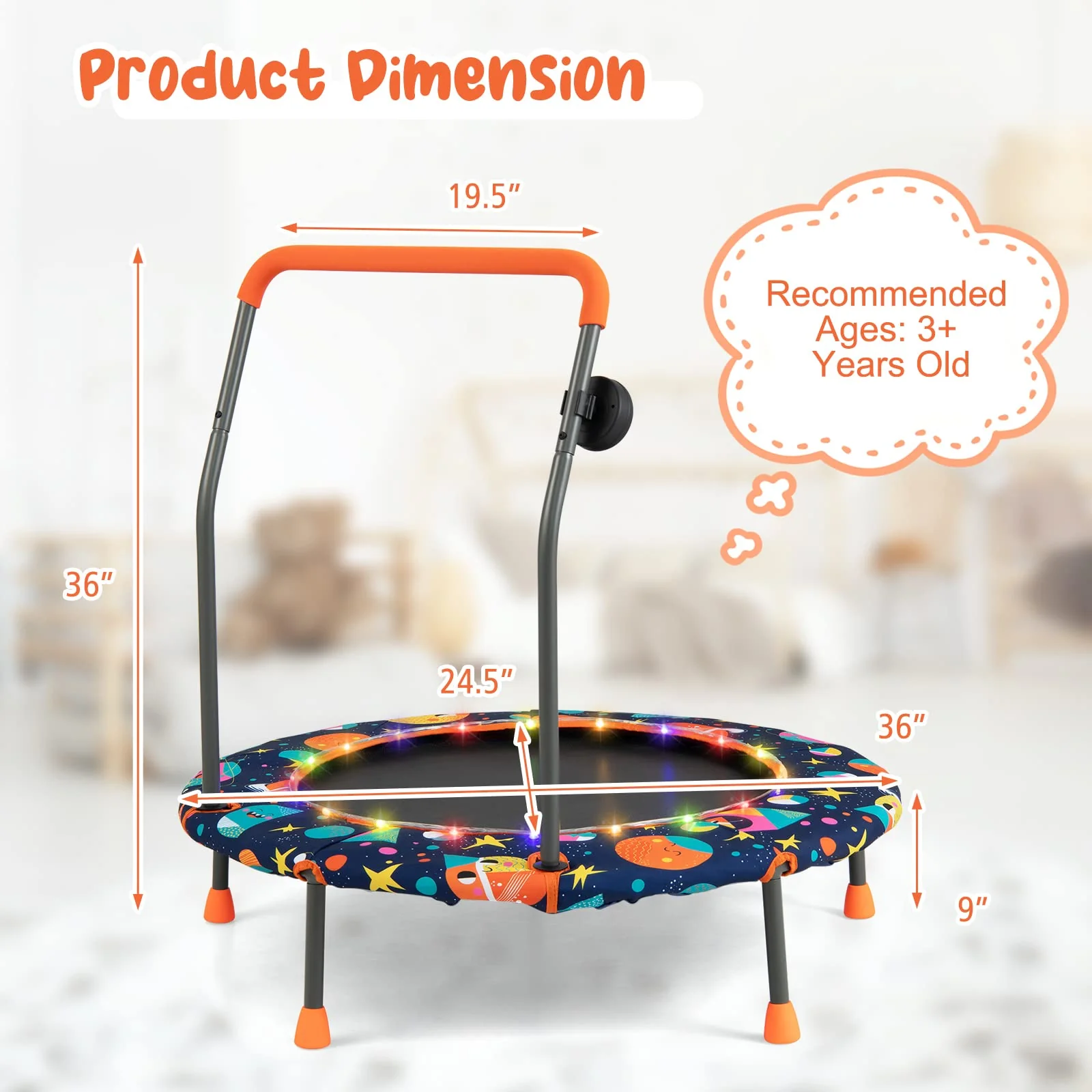 Goplus 36" Trampoline for Kids, Mini Toddler Trampoline with LED Lights, Bluetooth Speaker - Image 8