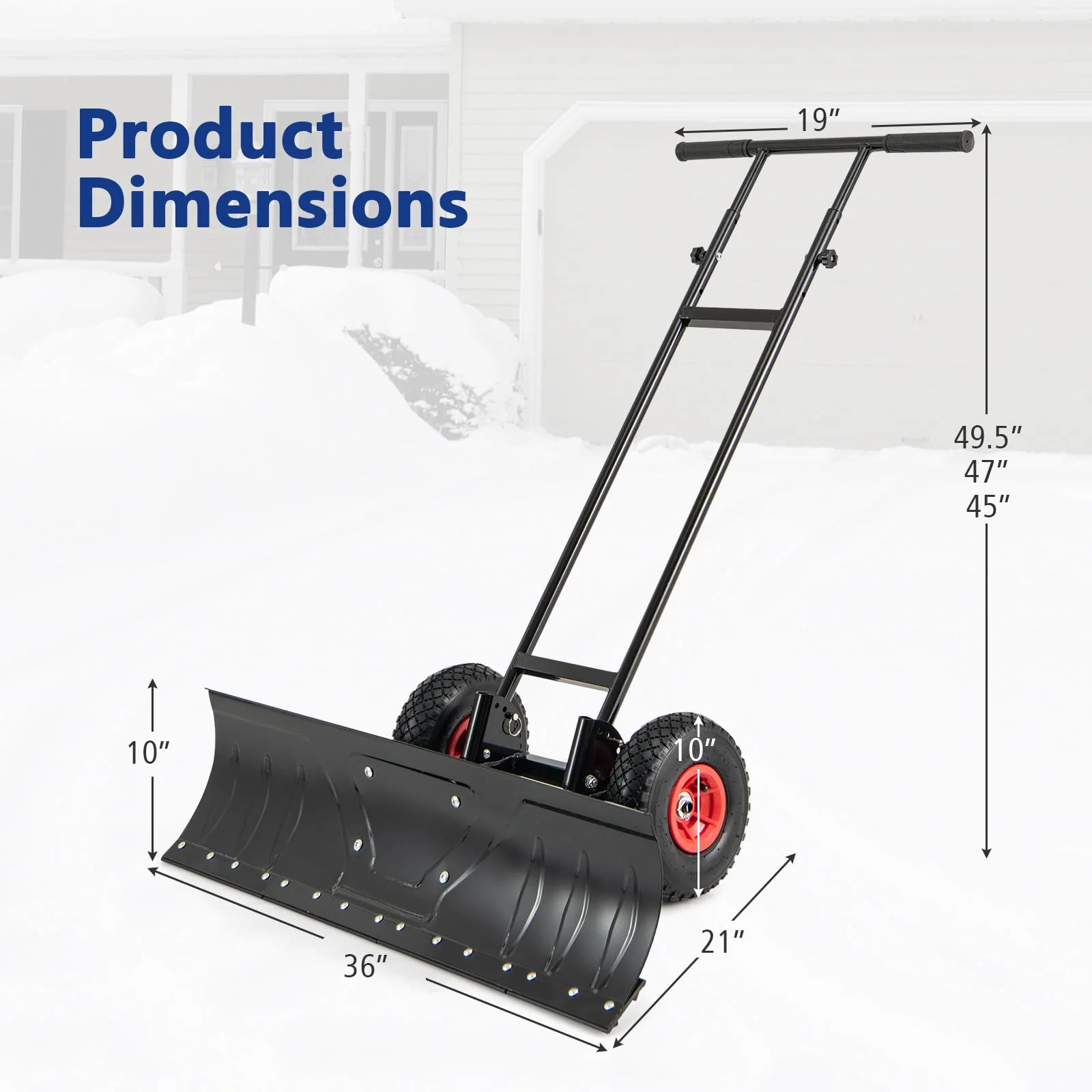 Goplus 36” Wide Snow Shovel for Driveway, Heavy-Duty Metal Snow Plow w/ 7-Position Angled Blade - Image 6