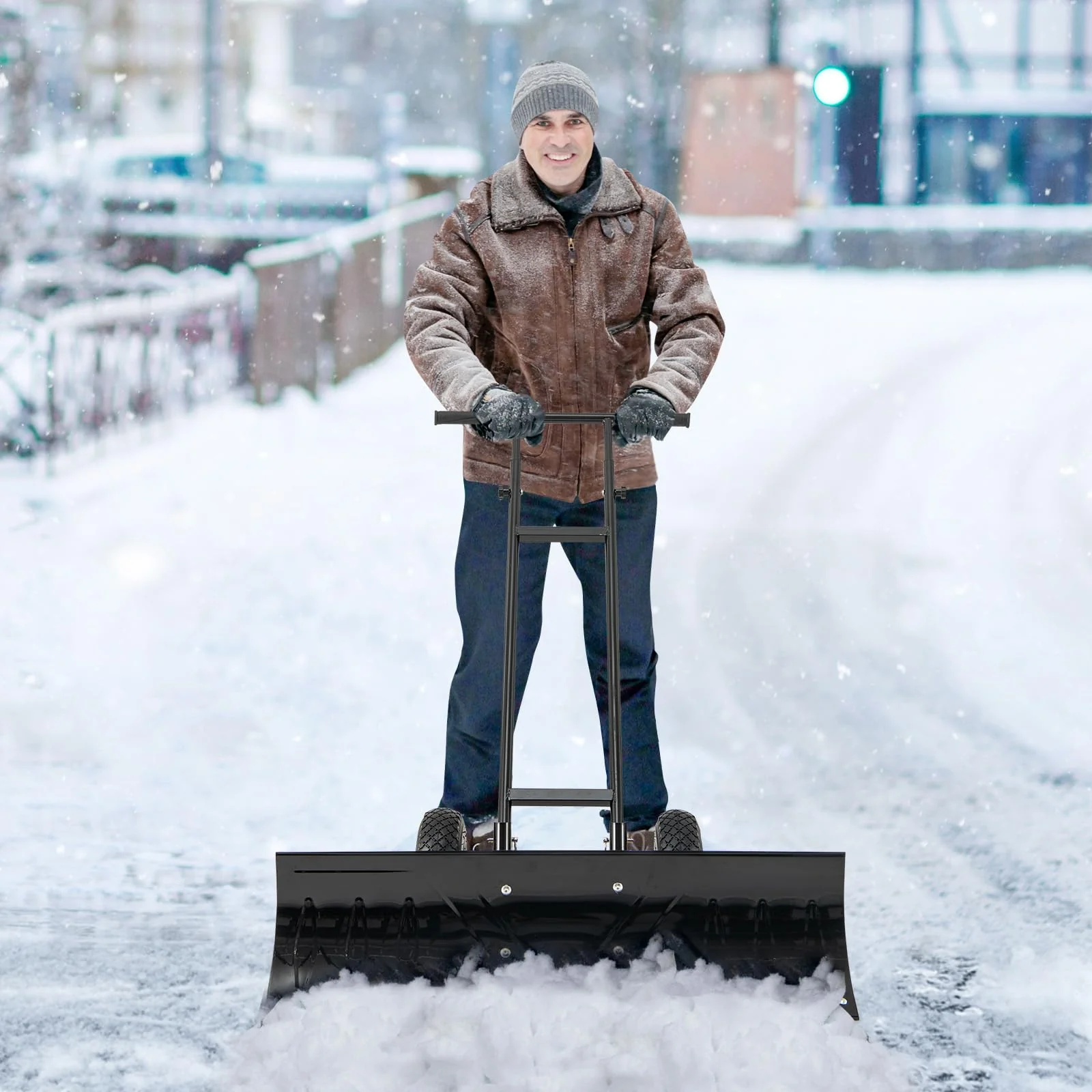 Goplus 36” Wide Snow Shovel for Driveway, Heavy-Duty Metal Snow Plow w/ 7-Position Angled Blade - Image 8