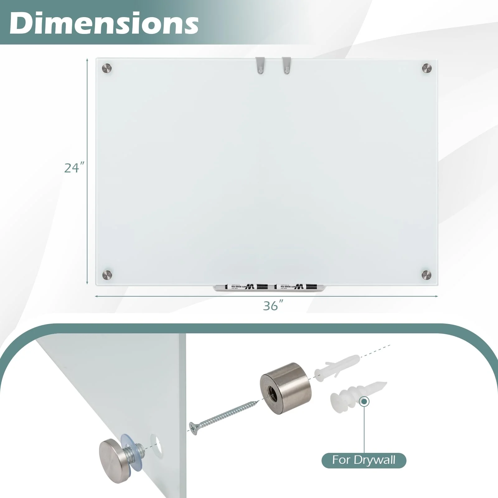 Goplus 36" x 24" Magnetic Glass Whiteboard Dry Erase Board with Eraser - Image 4