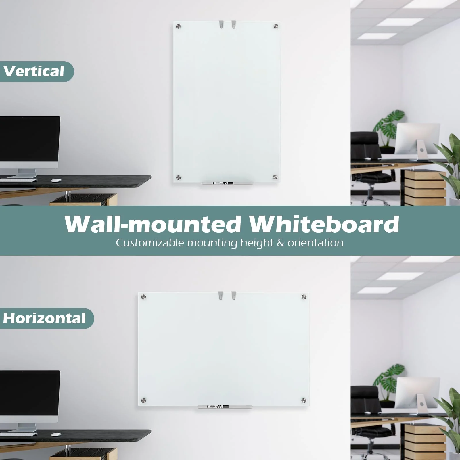 Goplus 36" x 24" Magnetic Glass Whiteboard Dry Erase Board with Eraser - Image 7