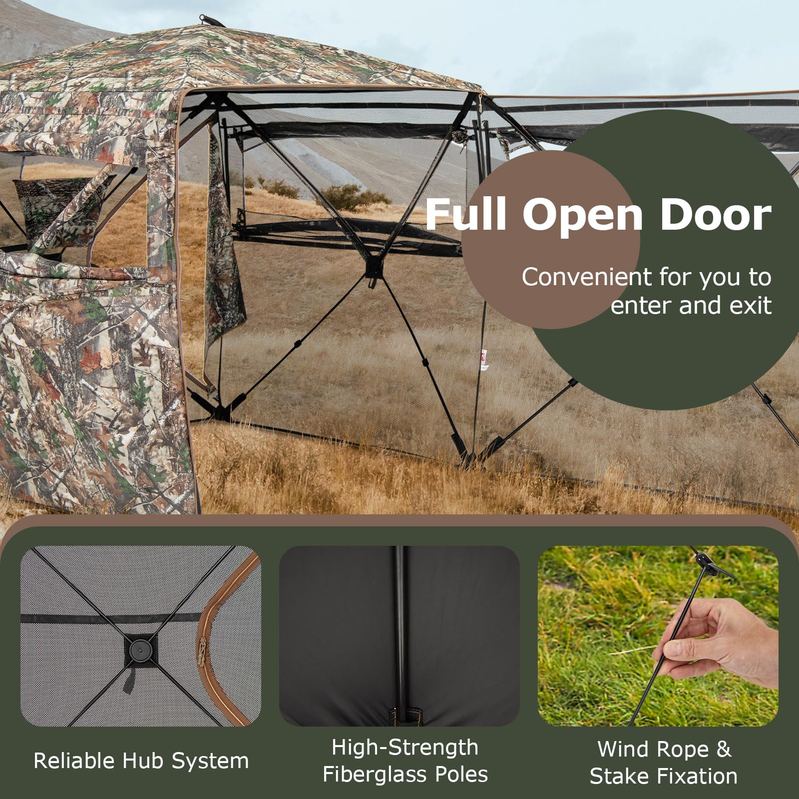 Goplus 360 Degree See-Through Hunting Blind w/Full-Open Door, Carrying Bag, 2-3 Person Ground Blind for Deer Turkey Hunting - Image 2