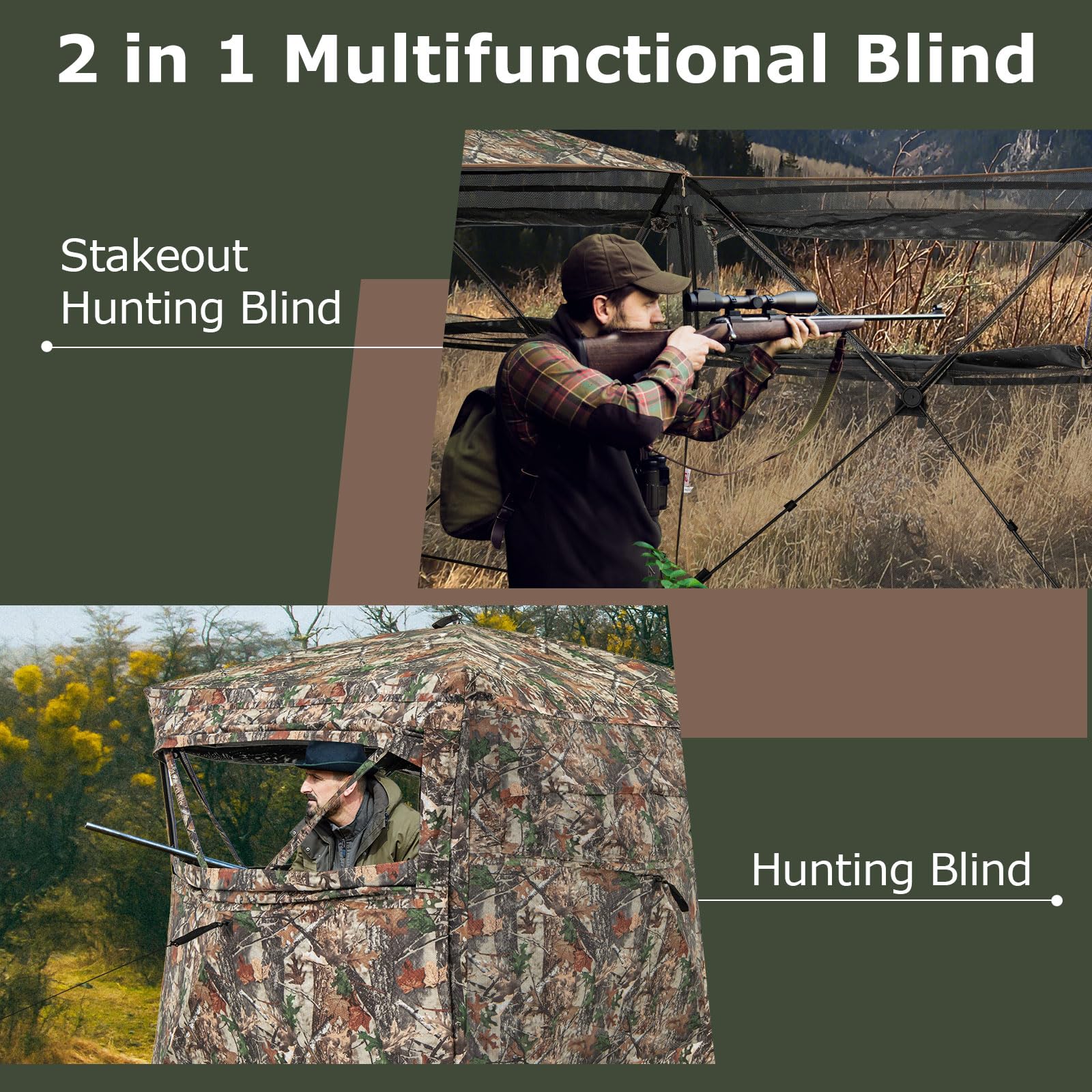 Goplus 360 Degree See-Through Hunting Blind w/Full-Open Door, Carrying Bag, 2-3 Person Ground Blind for Deer Turkey Hunting - Image 3